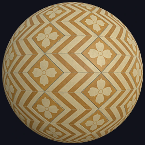 Orange and Yellow Tiles with Flowers and Zigzag Patterns (Tiles 0103)