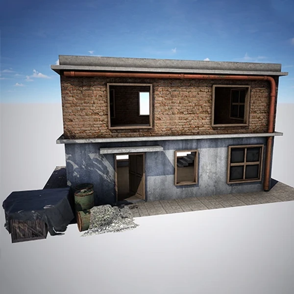 Abandoned Two-Story Brick House – Free Buildings 3D Model