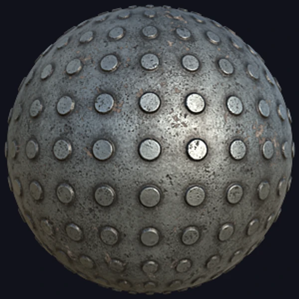 Worn Metal Tread Plate with Round Studs (Metal 0064) - PBR texture - from Texture Can