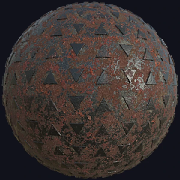 Rusty Drain Manhole Cover with Triangular Studs (Metal 0075) - PBR texture - from Texture Can