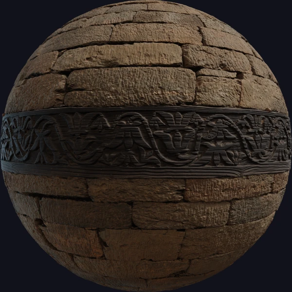 Wood Inlaid Stone Wall
