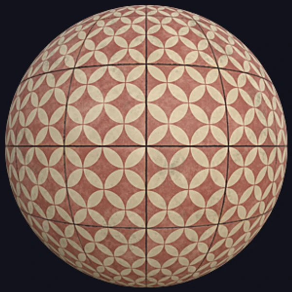 Vintage Red Cement Tiles with Pattern of Overlapping Circles (Tiles 0127) - Road - PBR texture - from Texture Can