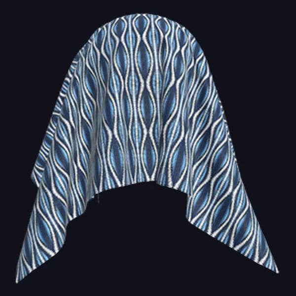 Fabric Sofa Texture with Blue and White Wavy Patterns (Fabrics 0044)