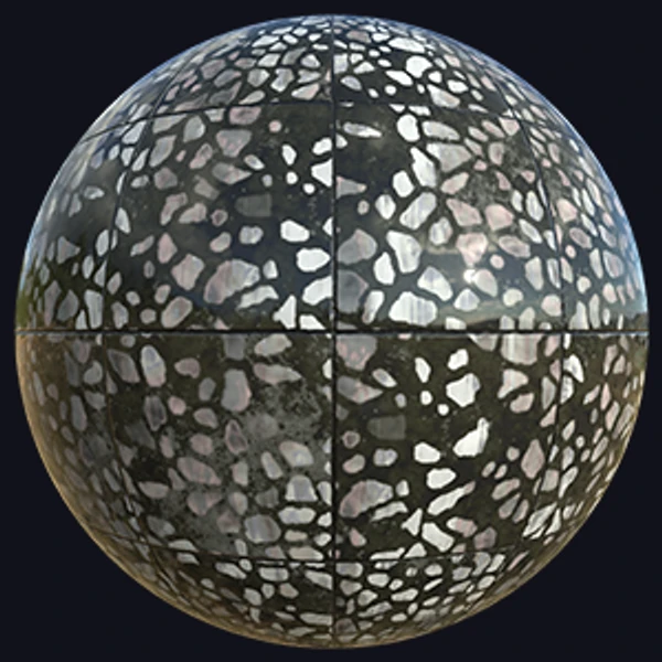 Black Terrazzo Tile Texture with Pink Fragments (Marble 0005)