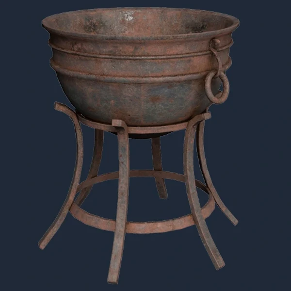 Rusty Medieval Cauldron On Iron
