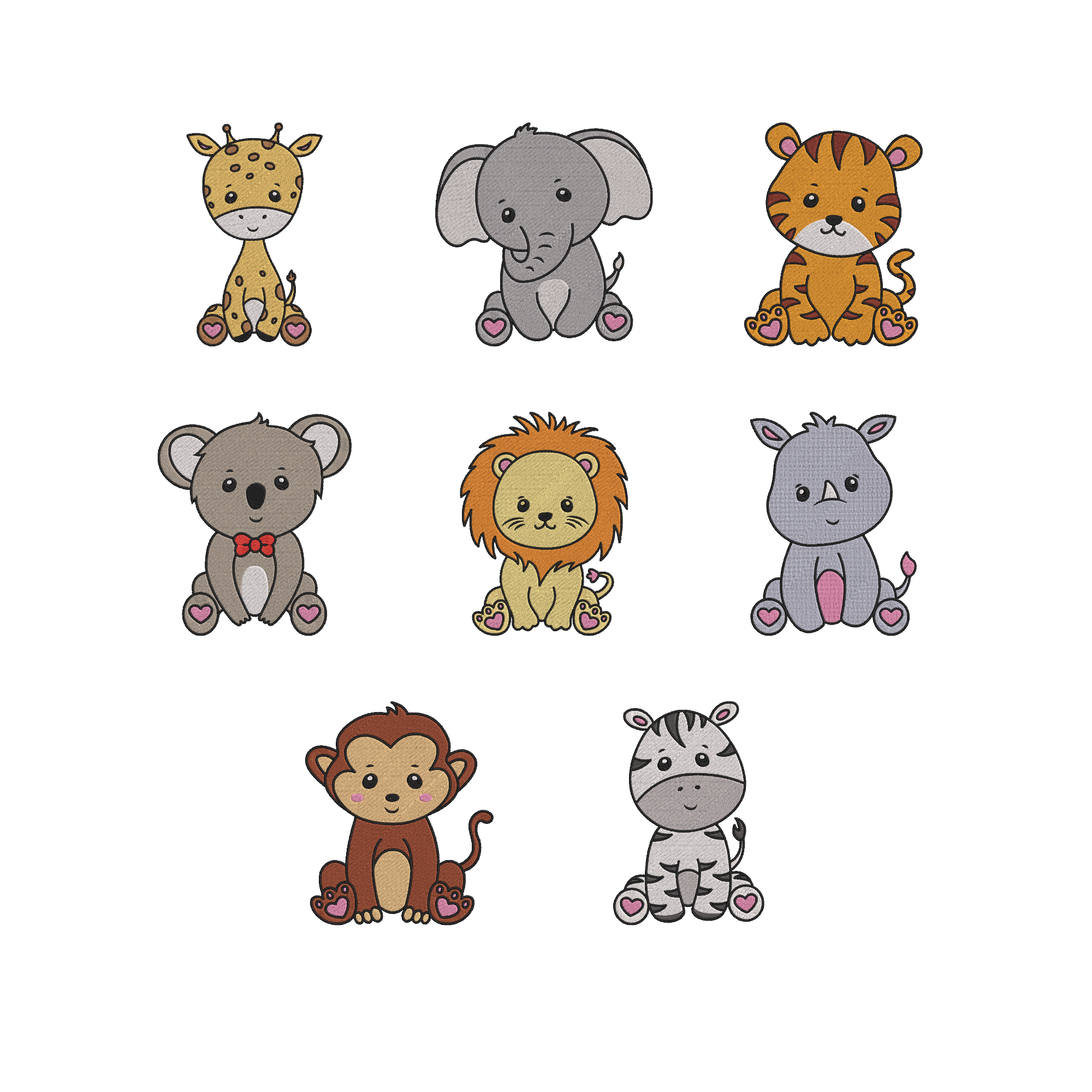 Cute Safari Animal Embroidery Bundle, Baby Zoo Animal Machine Embroidery Designs, Nursery Embroidery Files, 8 Design Set