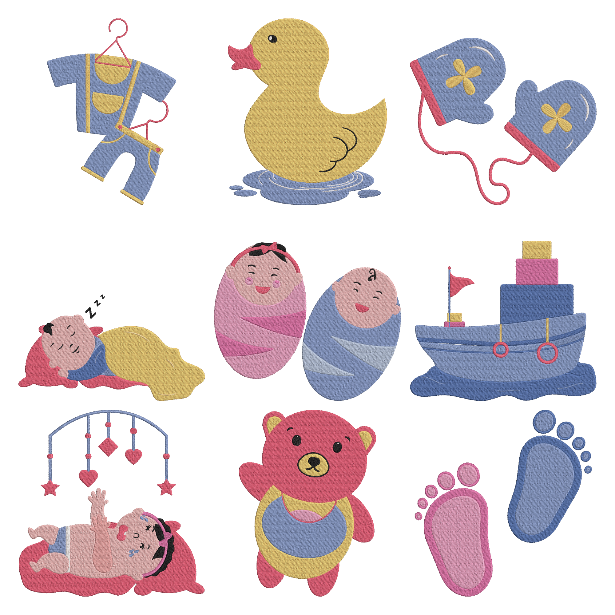 Baby Embroidery Design Bundle, Nursery Machine Embroidery Designs, Newborn Baby Shower Embroidery Files, 9 Design Set