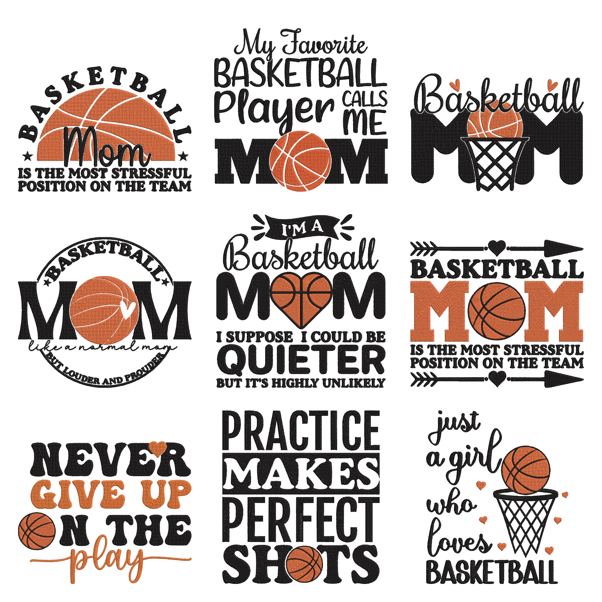 Basketball Mom Embroidery Bundle, Basketball Quote Machine Embroidery Designs, Sports Mom Embroidery Files, 9 Design Set