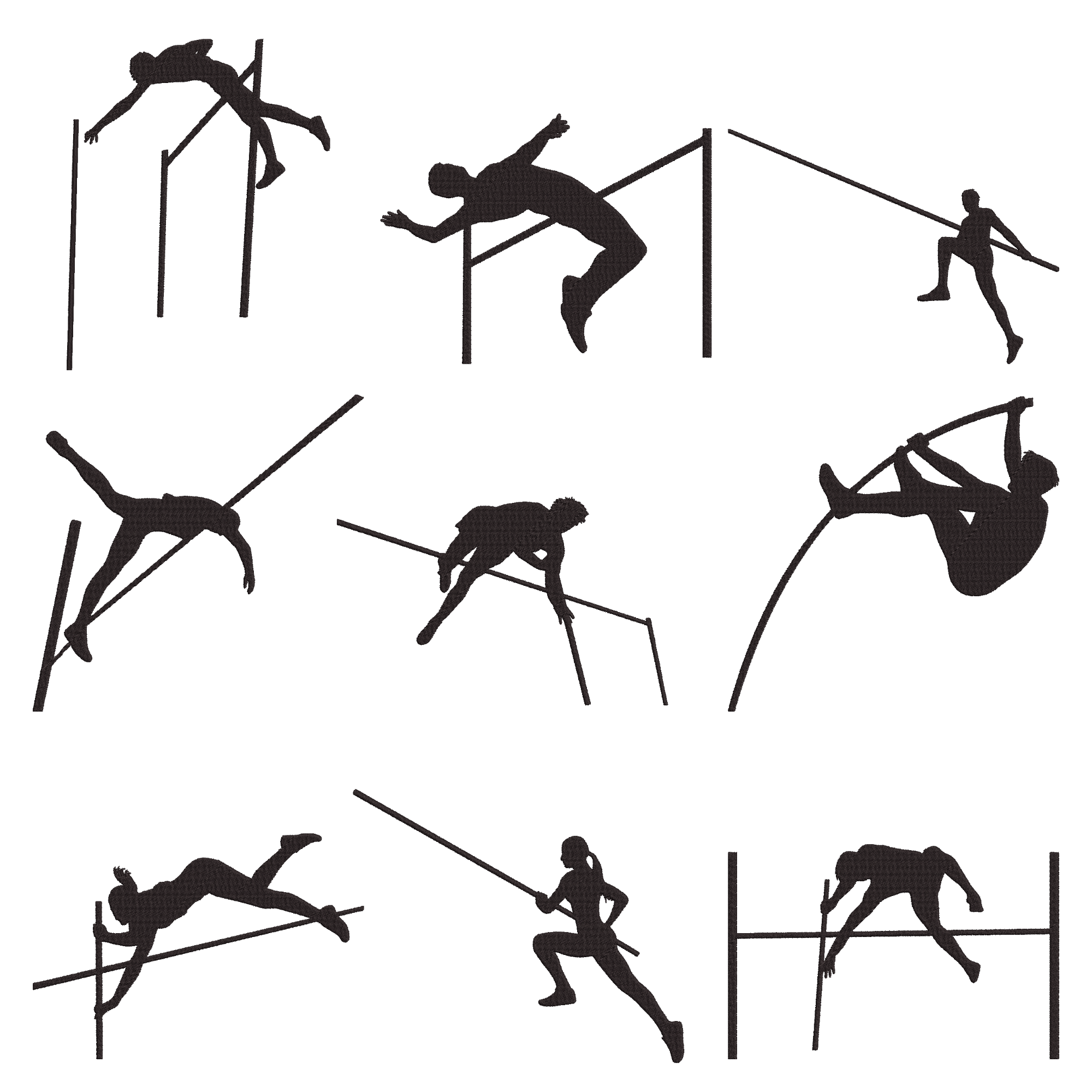 Athletics Machine Embroidery Design Bundle | Pole Vault Silhouette Files