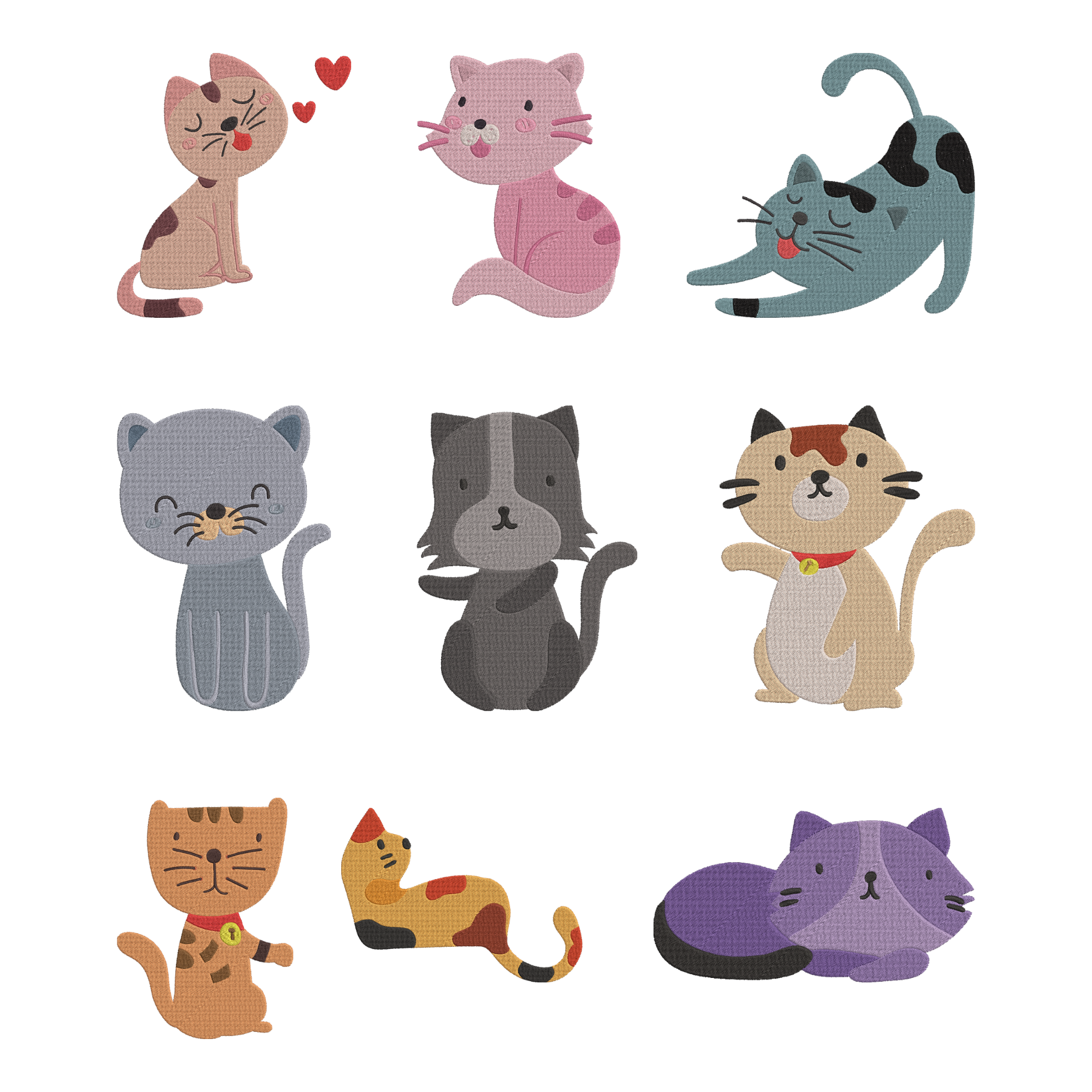 Cute Cat Machine Embroidery Design Bundle | Kitty Pet Files