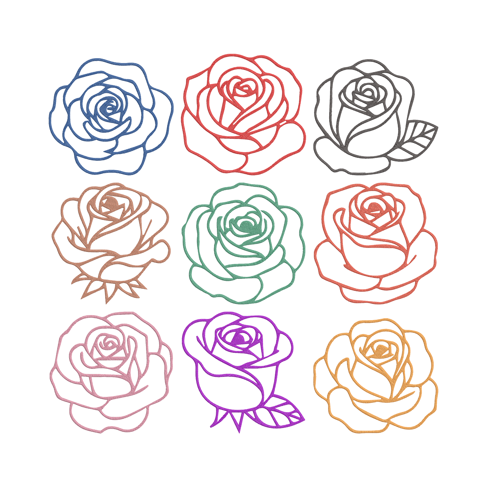 Floral Rose Outline Embroidery ,Rose Embroidery Bundle,  Flower Machine Embroidery File, Instant Download