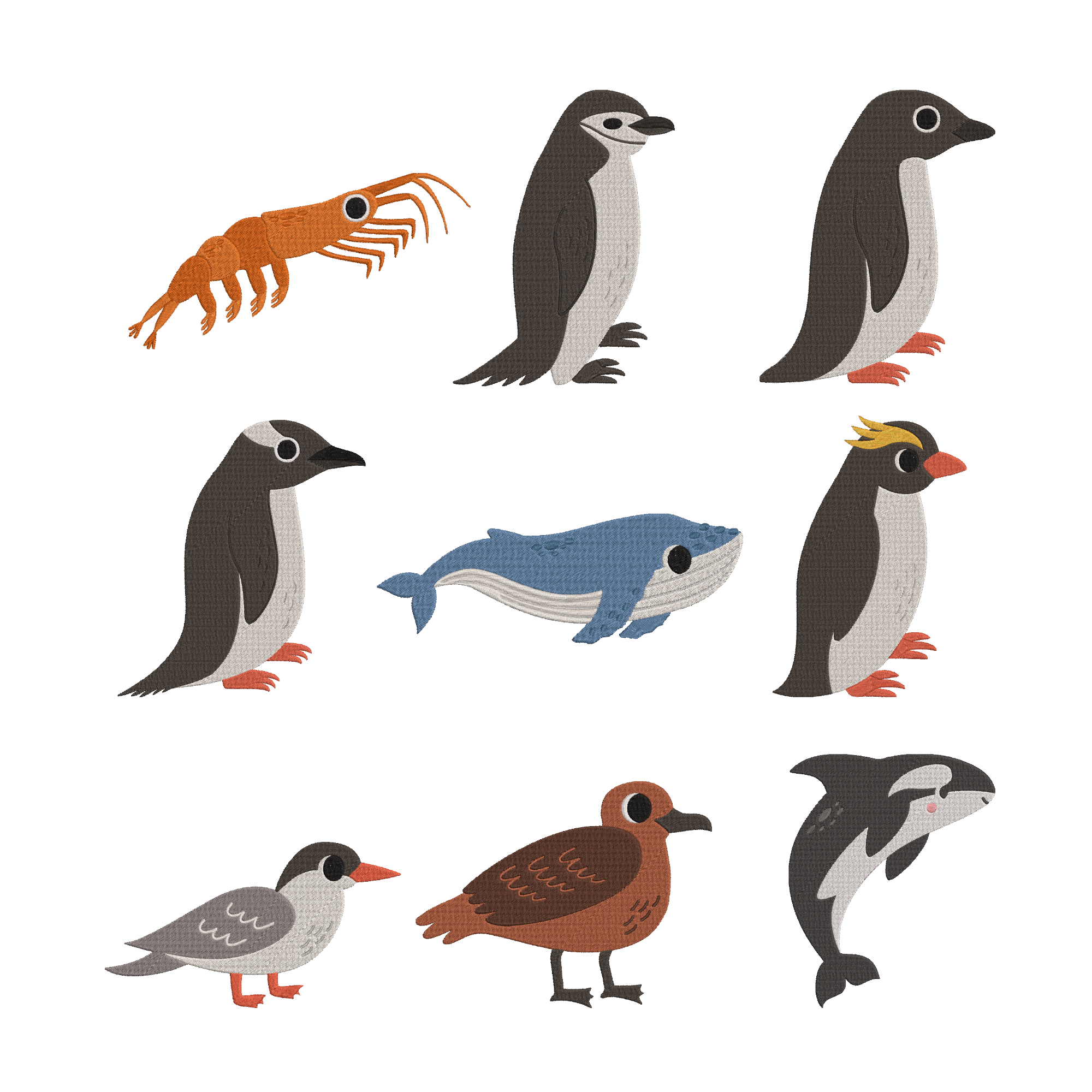 Ocean Animal Embroidery Bundle, Penguin Whale Orca Bird Embroidery Design, Polar Sea Life Machine Embroidery Files, Instant Download