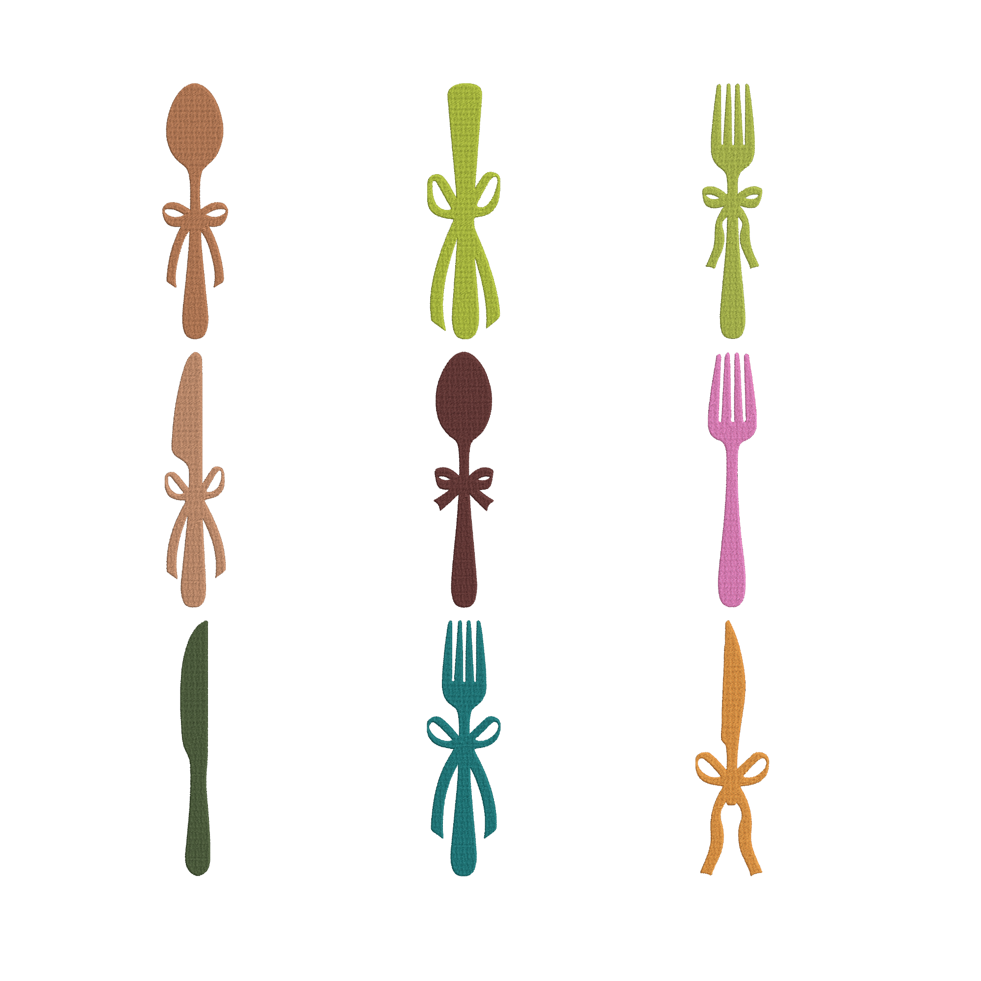 Cutlery Embroidery Bundle, Spoon Fork Knife Machine Embroidery Design Files, Kitchen Utensil Embroidery Set, Instant Download