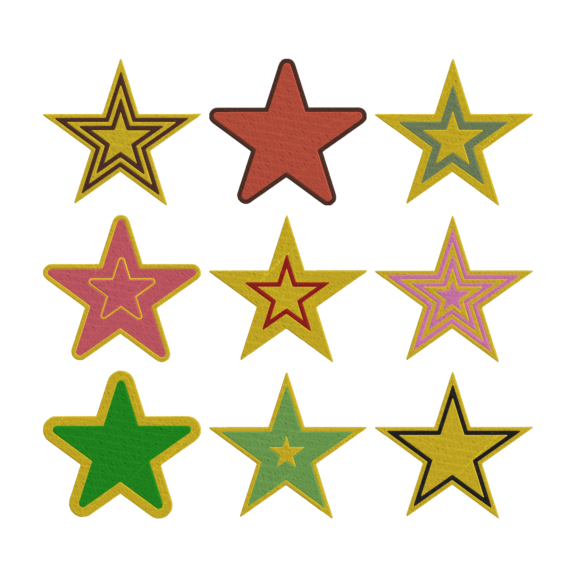 Star Embroidery Bundle, Retro Star Machine Embroidery Design Files, Colorful Applique Star Embroidery Set, Instant Download