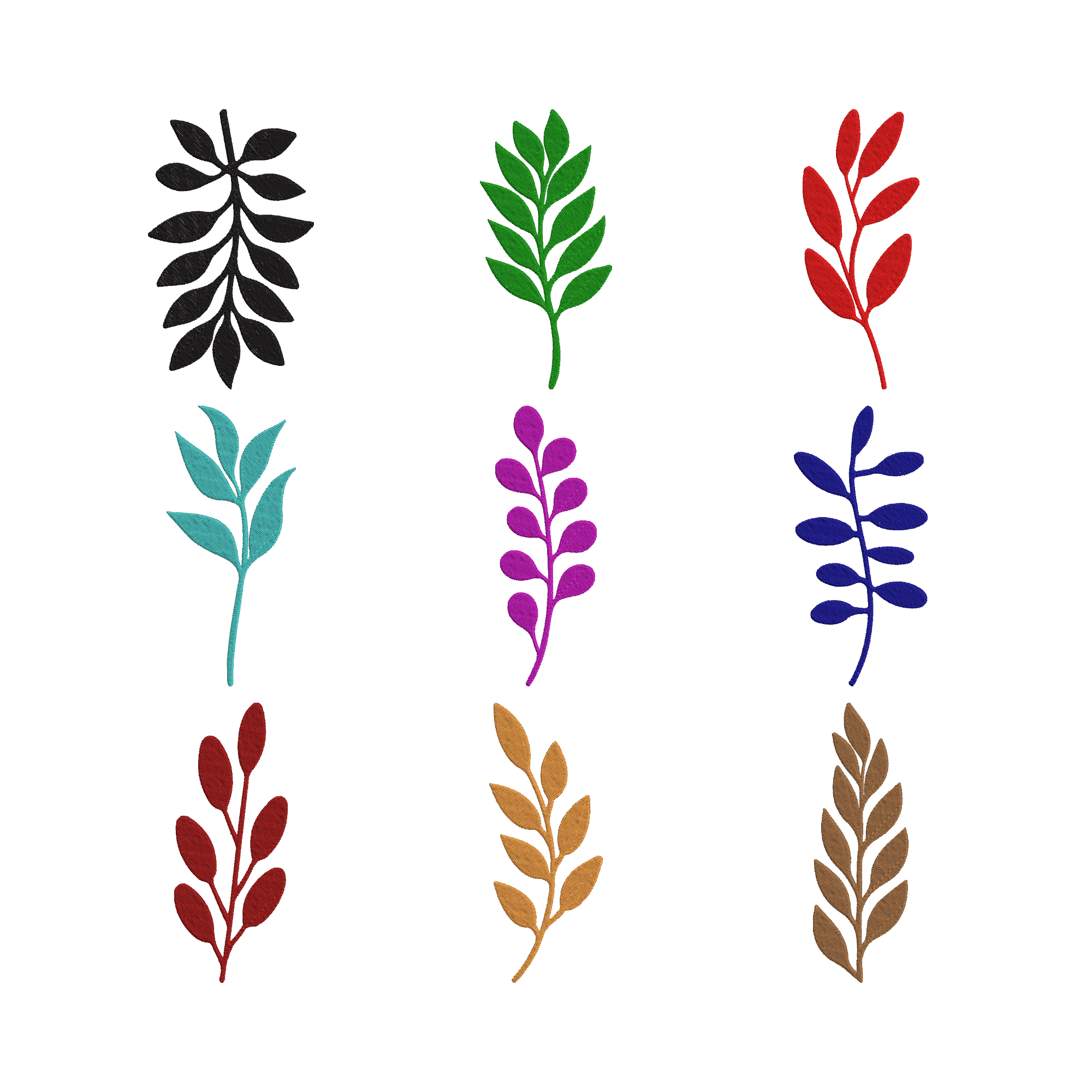 Leaf Embroidery Bundle, Botanical Leaf Machine Embroidery Design Files, Colorful Branch Embroidery Set, Instant Download
