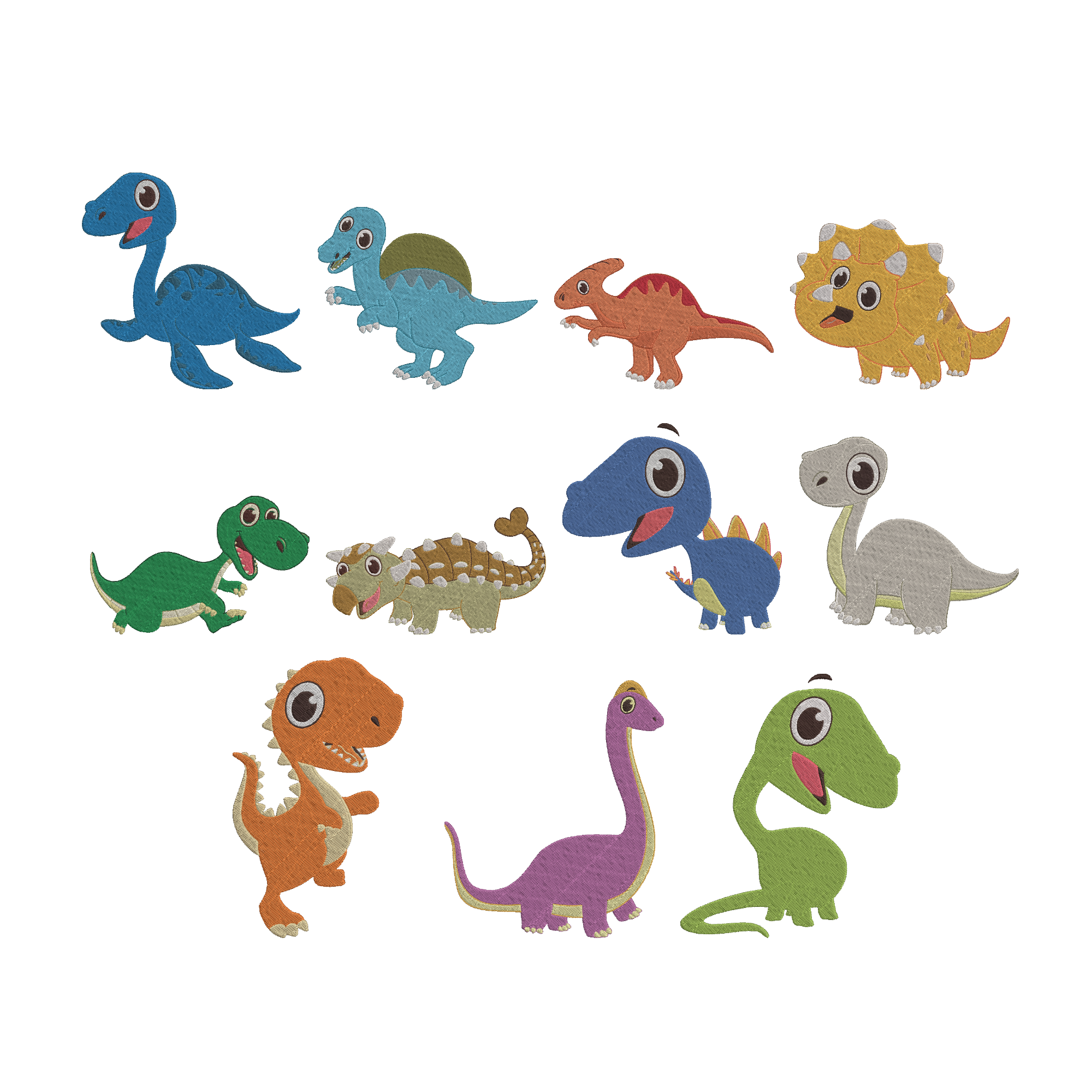 Dinosaur Embroidery Bundle, Cute Dino Machine Embroidery Design Files, Kids Cartoon Dinosaur Embroidery Set, Instant Download