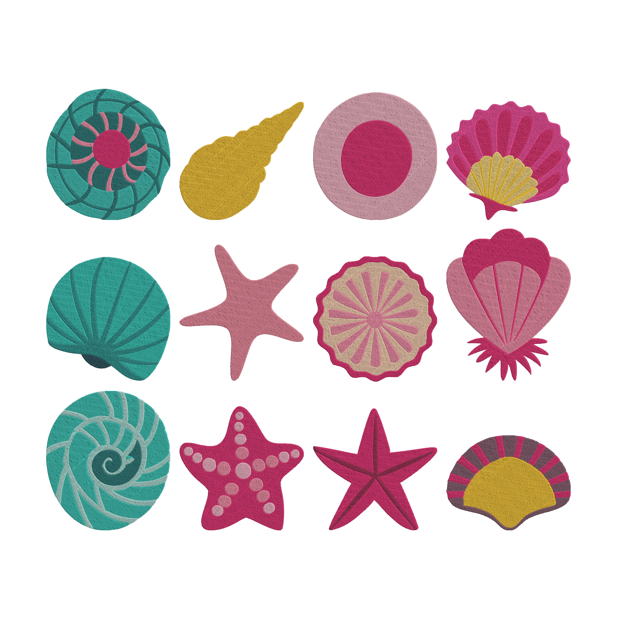 Seashell Embroidery Bundle, Beach Shell Embroidery Design, Ocean Shell Machine Embroidery Files, 12 Designs, Instant Download