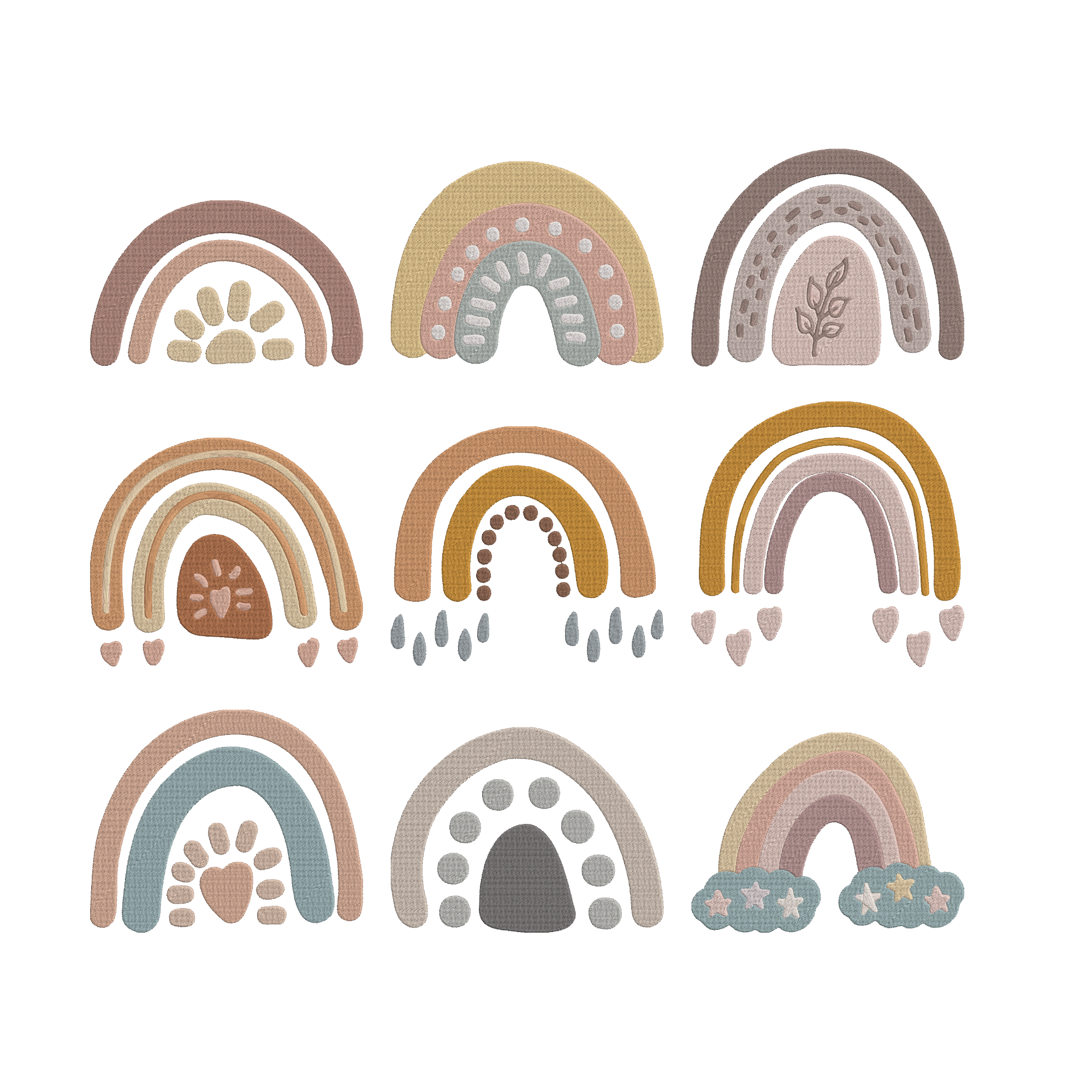 Rainbow Embroidery Bundle, Neutral Rainbow Machine Embroidery Design, Nursery Rainbow Files, 9 Designs, Instant Download