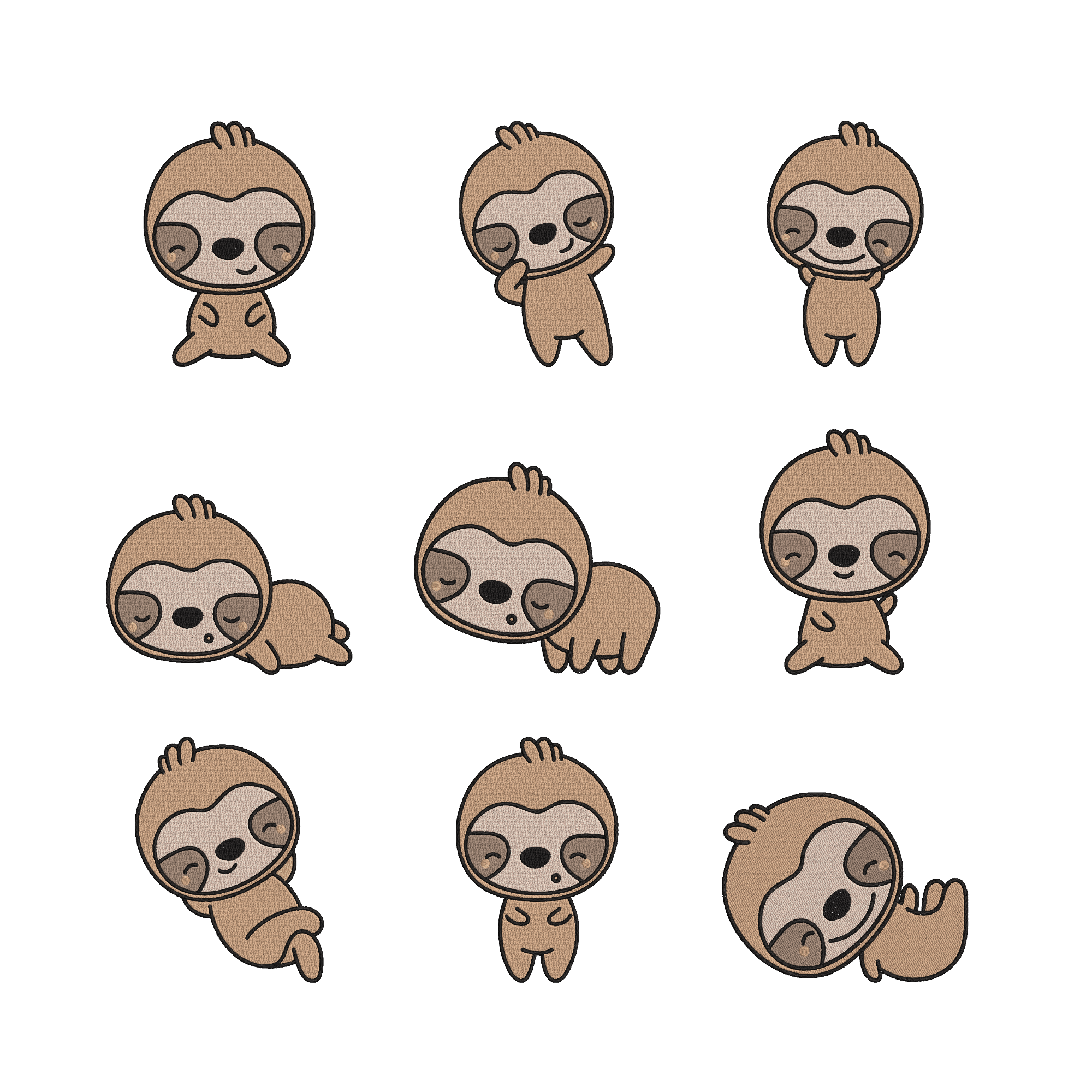 Cute Sloth Embroidery Bundle, Kawaii Sloth Machine Embroidery Design, Lazy Sloth Embroidery Files, 9 Designs, Instant Download
