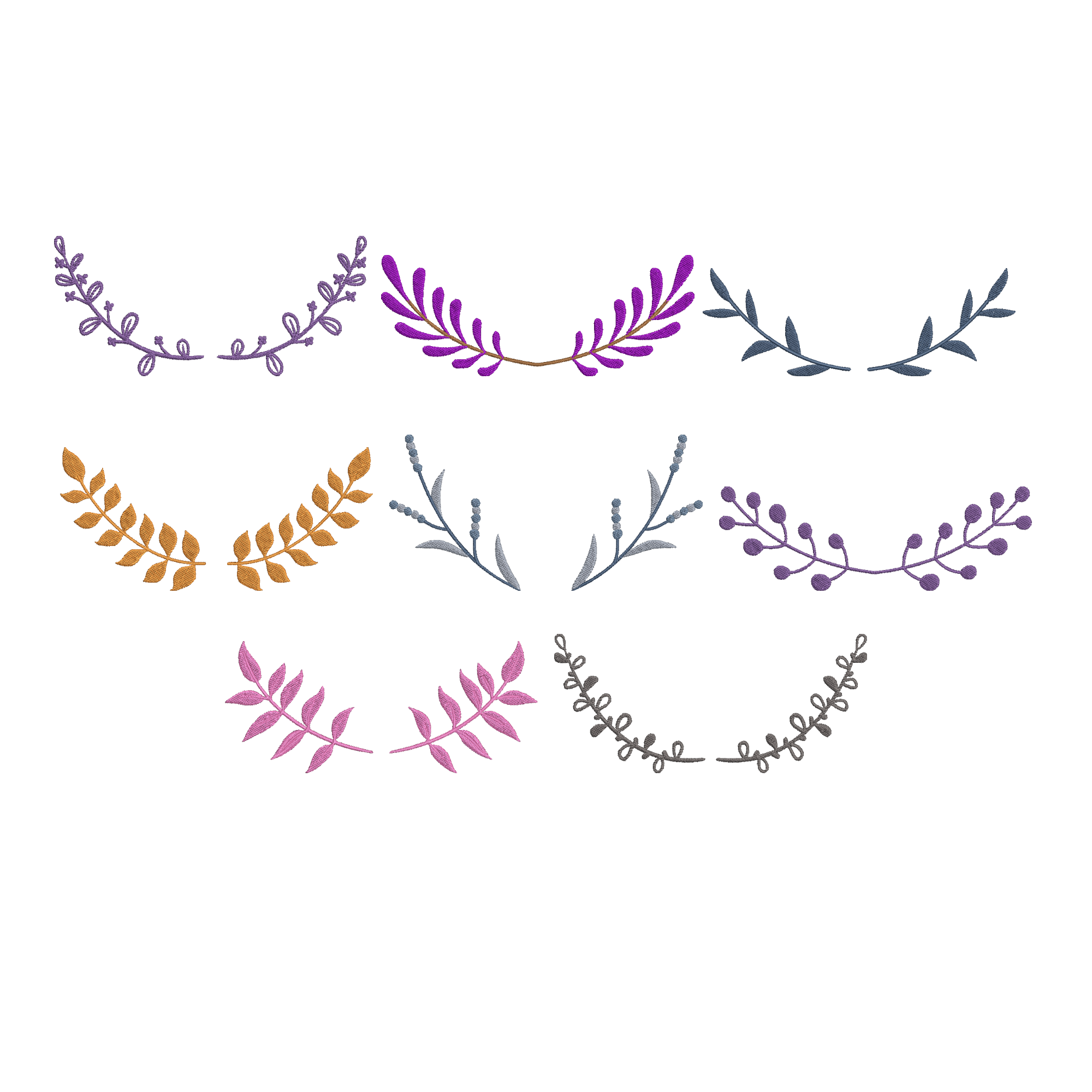 Floral Laurel Embroidery Design Bundle, Leaf Border Machine Embroidery Files, Minimal Botanical Frame Design, Instant Download