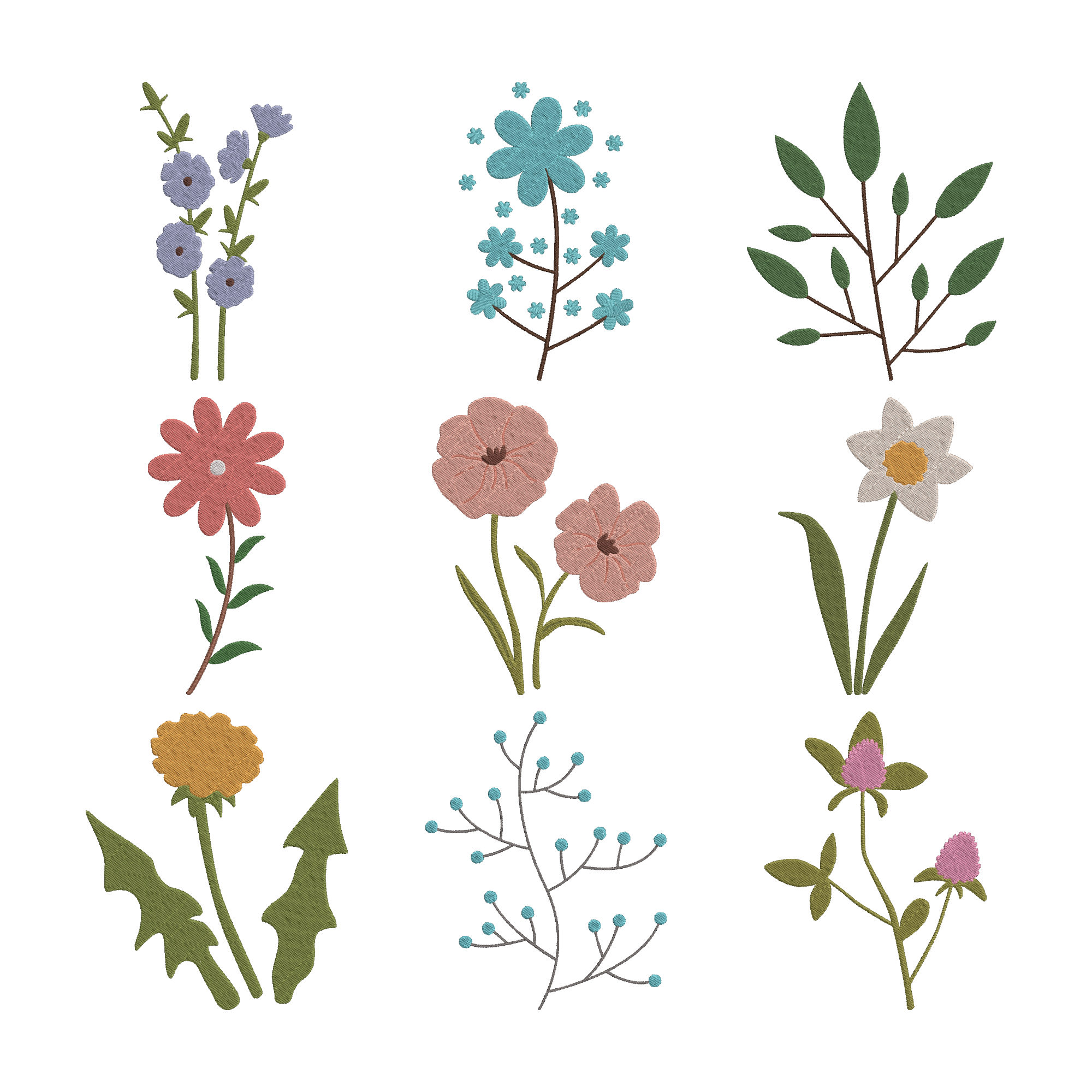 Floral Embroidery Design Bundle, Wildflower Machine Embroidery Files, Botanical Flower Embroidery Designs, Instant Download