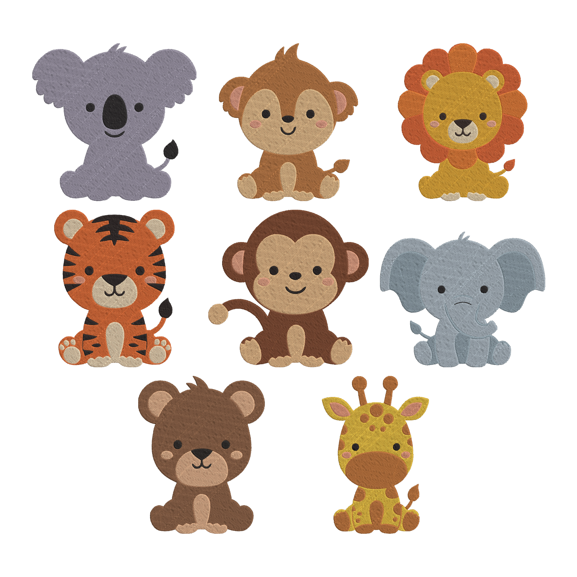 Safari Animal Embroidery Design Bundle, Cute Jungle Animal Machine Embroidery Files, Lion Monkey Tiger Elephant Giraffe, Instant Download