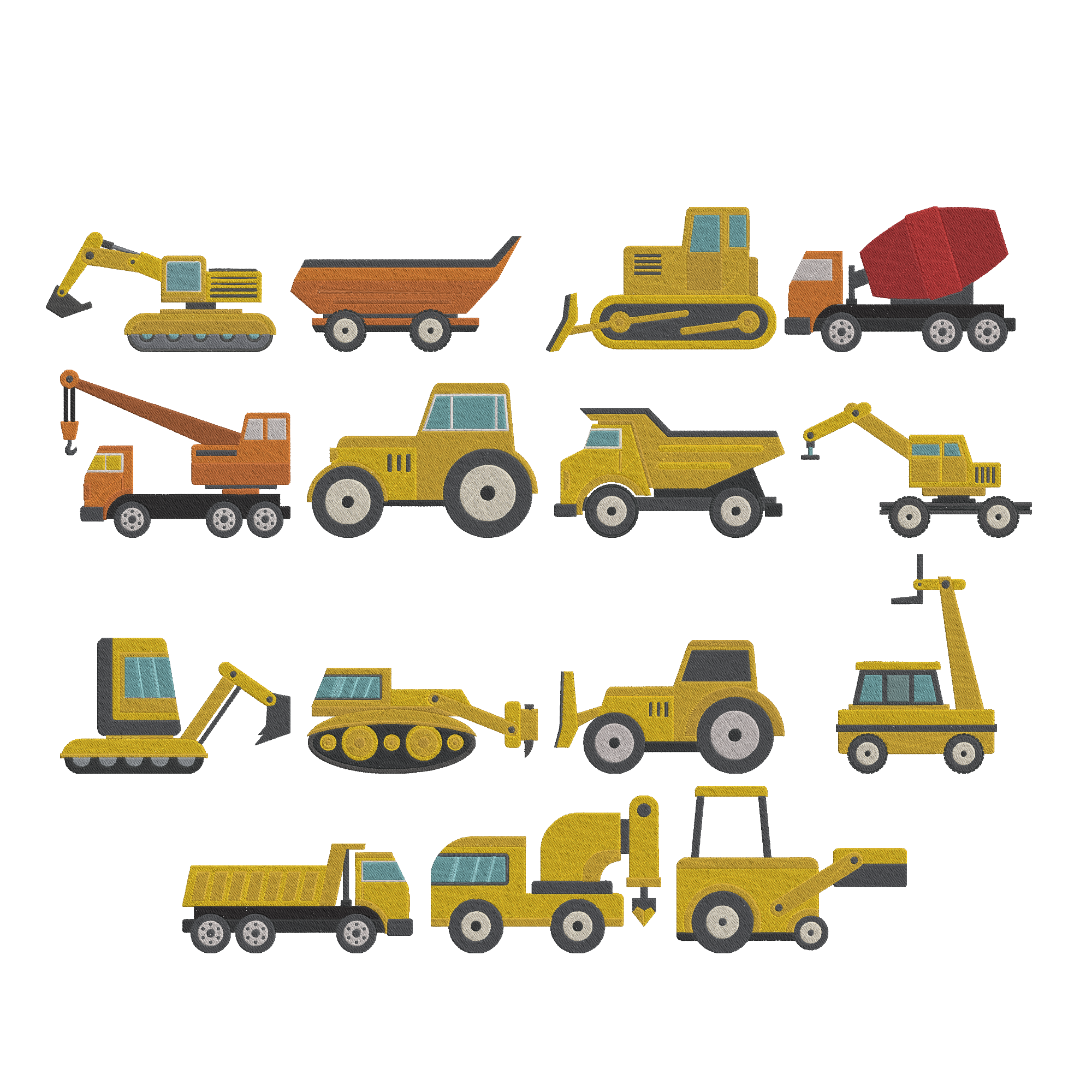 Construction Vehicle Embroidery Design Bundle, Heavy Equipment Machine Embroidery Files, Excavator Truck Tractor Design, Instant Download