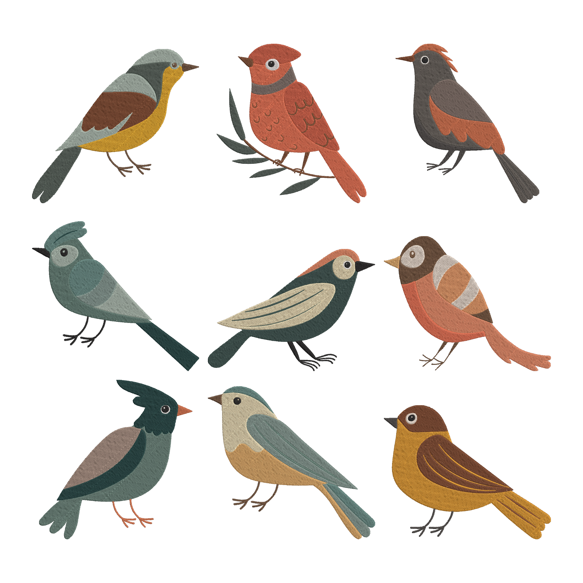 Bird Embroidery Design Bundle, Cute Bird Machine Embroidery Files, Cartoon Birds Embroidery, 9 Designs, Instant Download