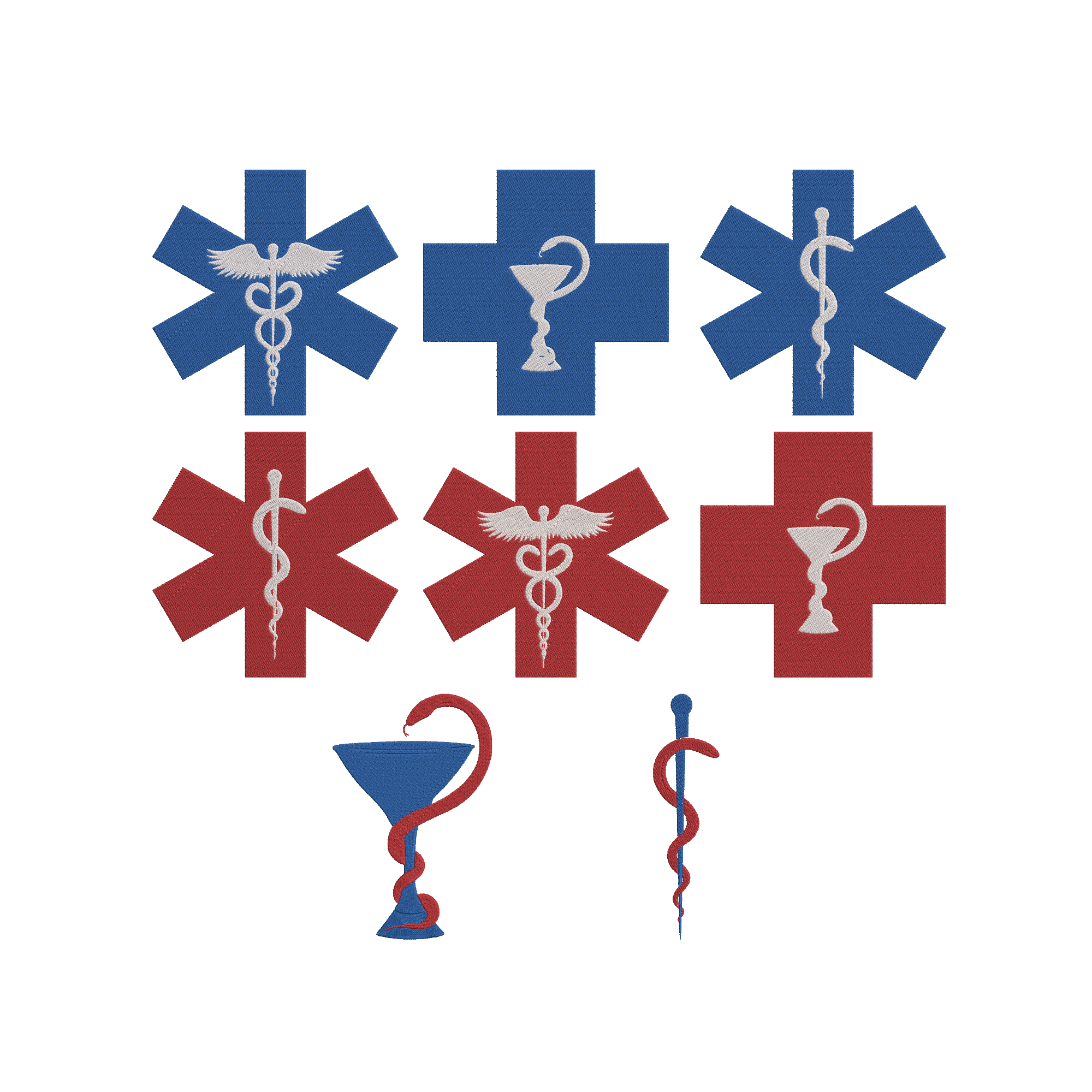 Medical Symbol Embroidery Bundle, EMS EMT Nurse Doctor Embroidery Design, Star of Life Red Cross Pharmacy Symbol File, Instant Download