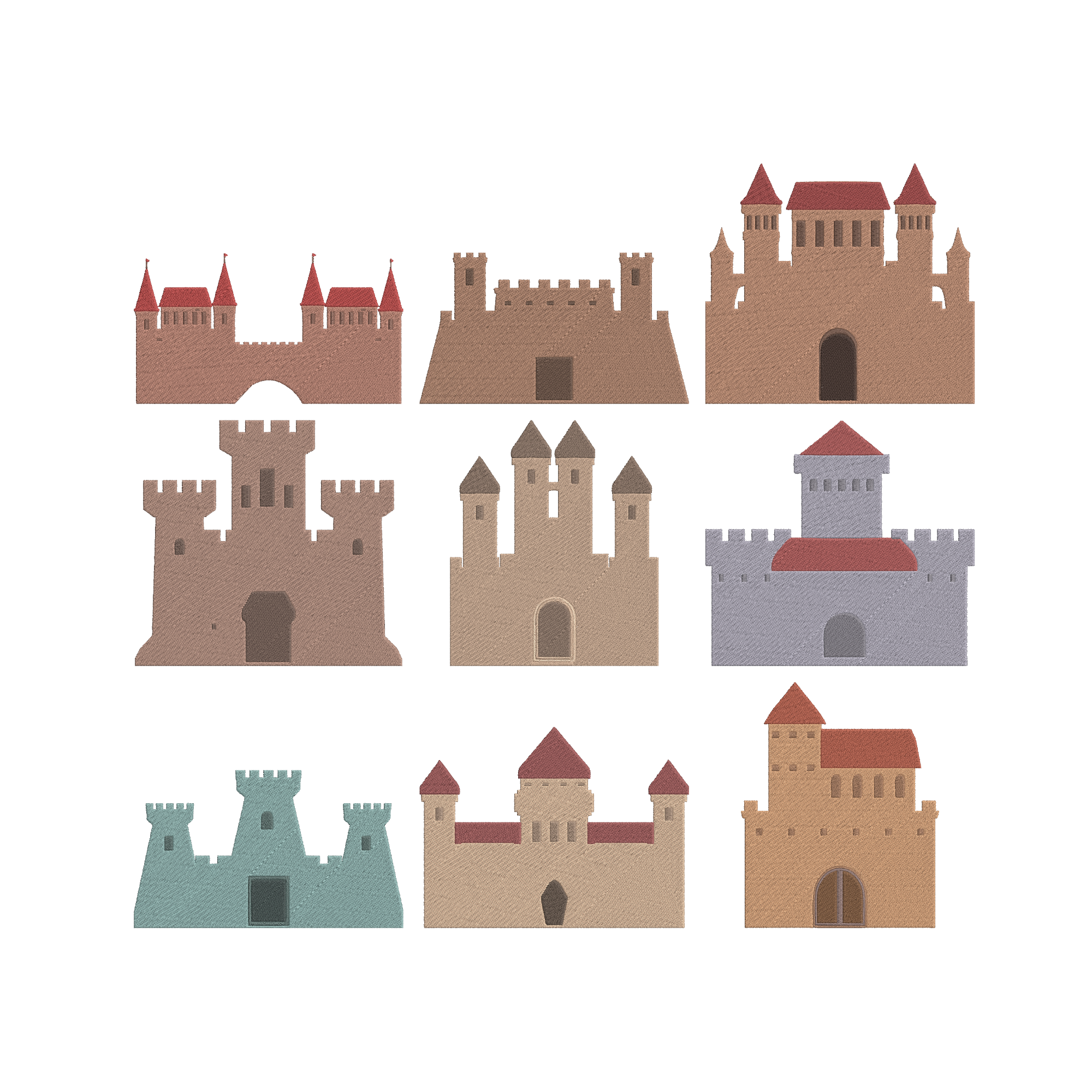 Castle Embroidery Bundle, Medieval Castle Embroidery Design, Fairytale Fortress Embroidery Files, Kingdom Castle, Instant Download