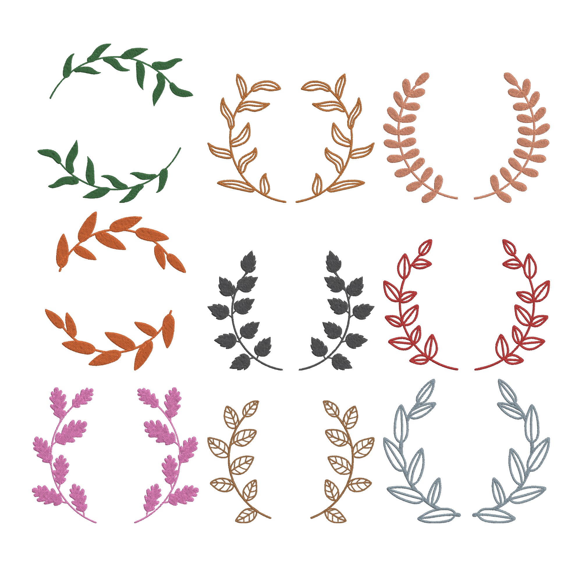 Floral Wreath Embroidery Bundle, Leaf Frame Embroidery Design, Botanical Laurel Embroidery Files, Instant Download