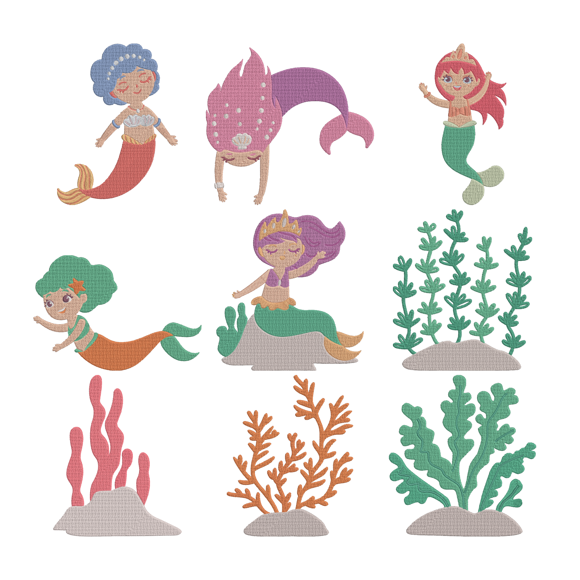 Mermaid Embroidery Bundle, Cute Mermaid Embroidery Design, Under the Sea Embroidery Files, Ocean Princess , Instant Download