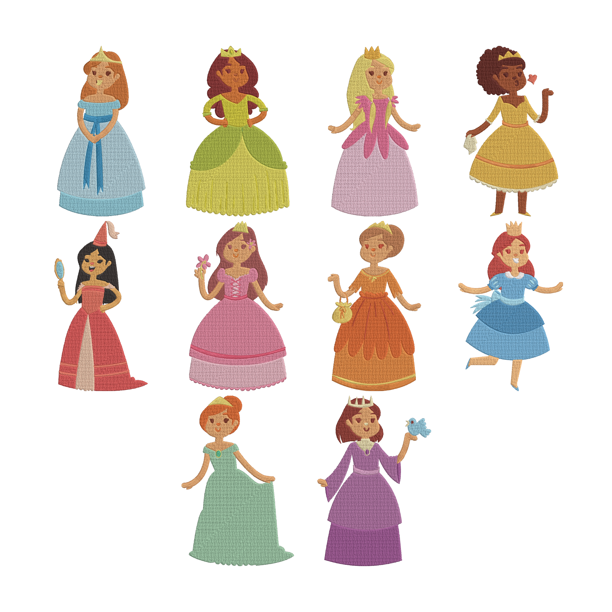 Princess Embroidery Bundle, Cute Princess Embroidery Design, Fairytale Girl Embroidery Files, Royal Princess, Instant Download