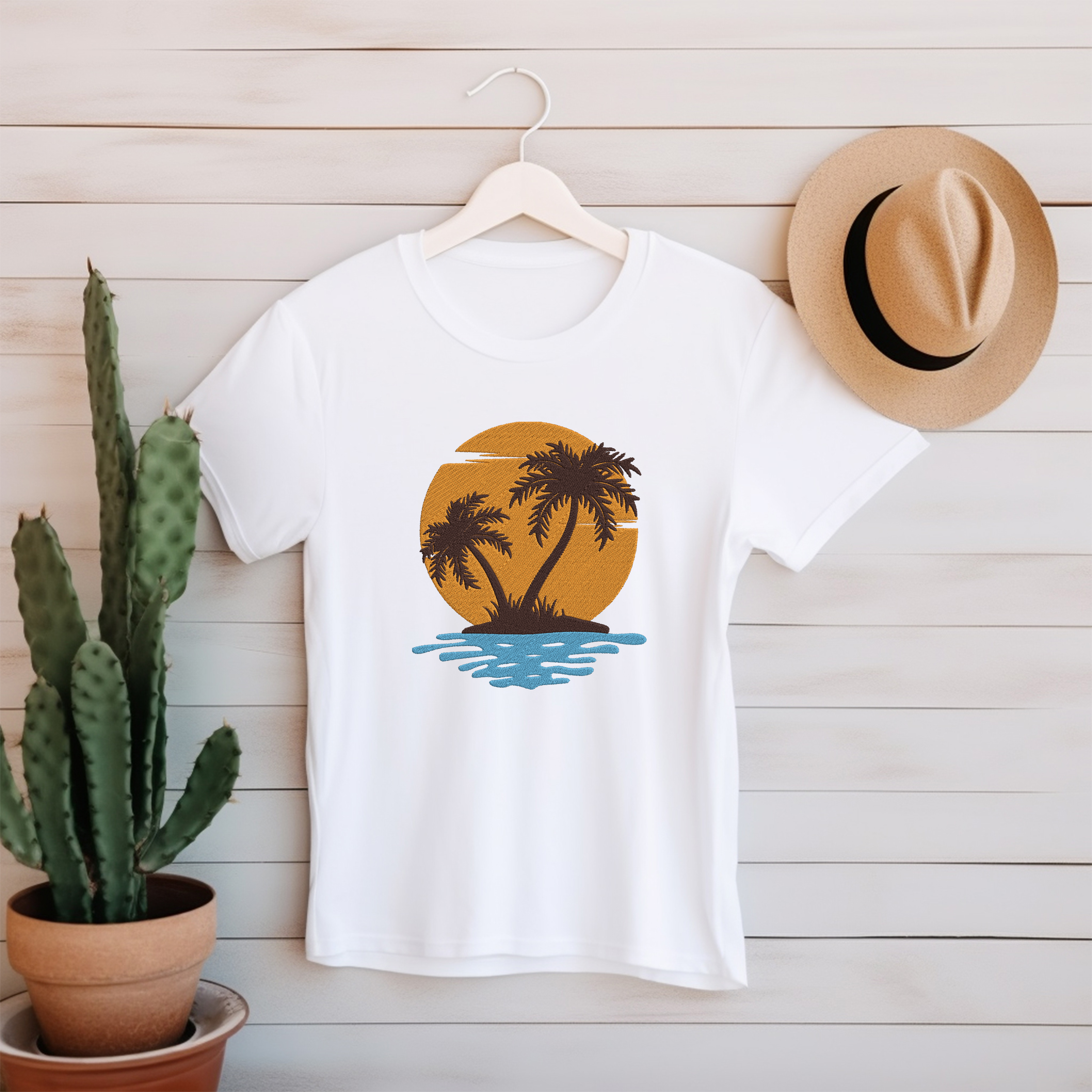 Palm Tree Sunset Embroidery Bundle, Tropical Beach Machine Embroidery Design, Island Ocean Wave Embroidery Files, Instant Download thumbnail 2