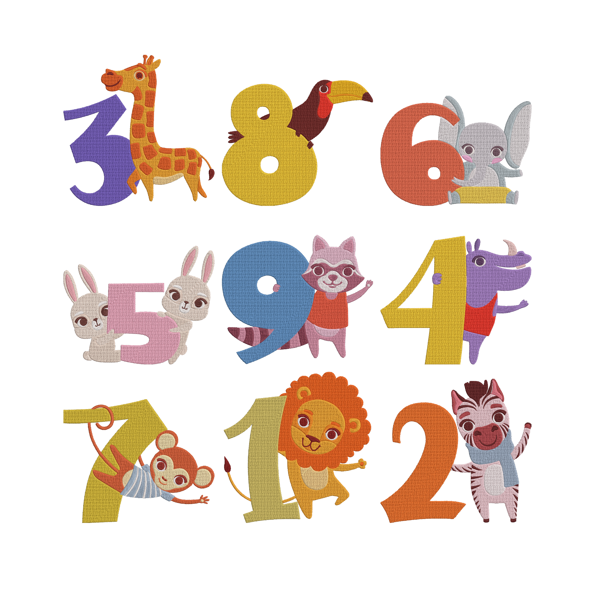 Safari Number Embroidery Bundle, Animal Number Machine Embroidery Design, Kids Nursery Embroidery Files, Instant Download