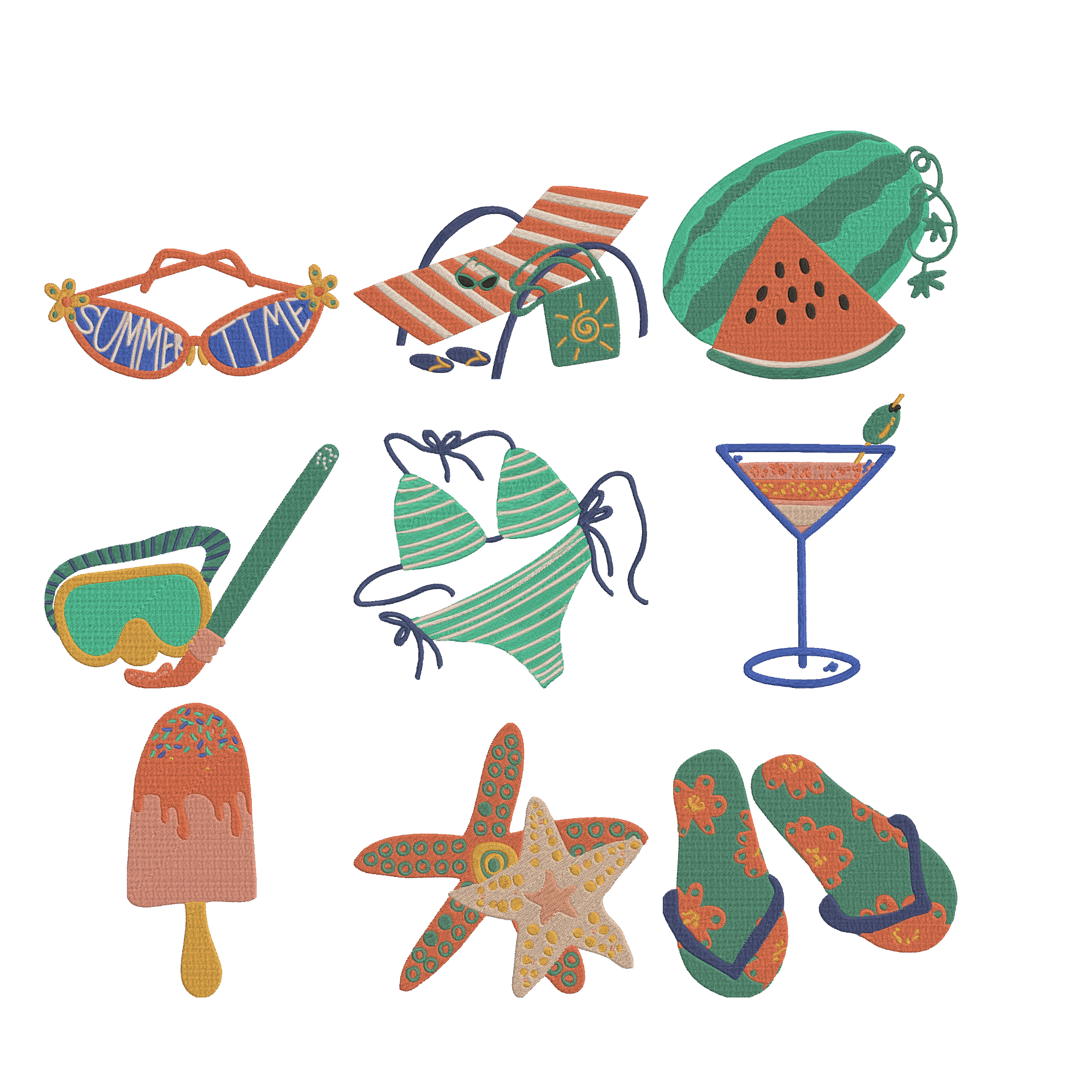 Summer Embroidery Bundle, Beach Vacation Machine Embroidery Design, Tropical Summer Embroidery Files, Instant Download