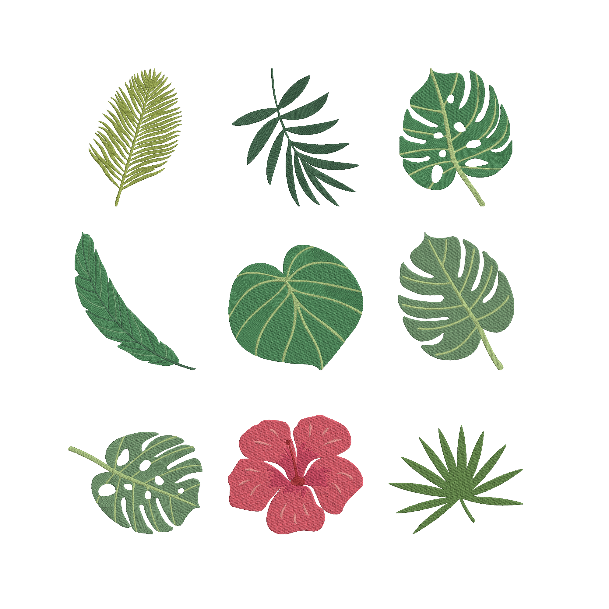Tropical Leaf Embroidery Bundle, Monstera Hibiscus Machine Embroidery Design, Palm Leaf Botanical Embroidery Files,  Instant Download