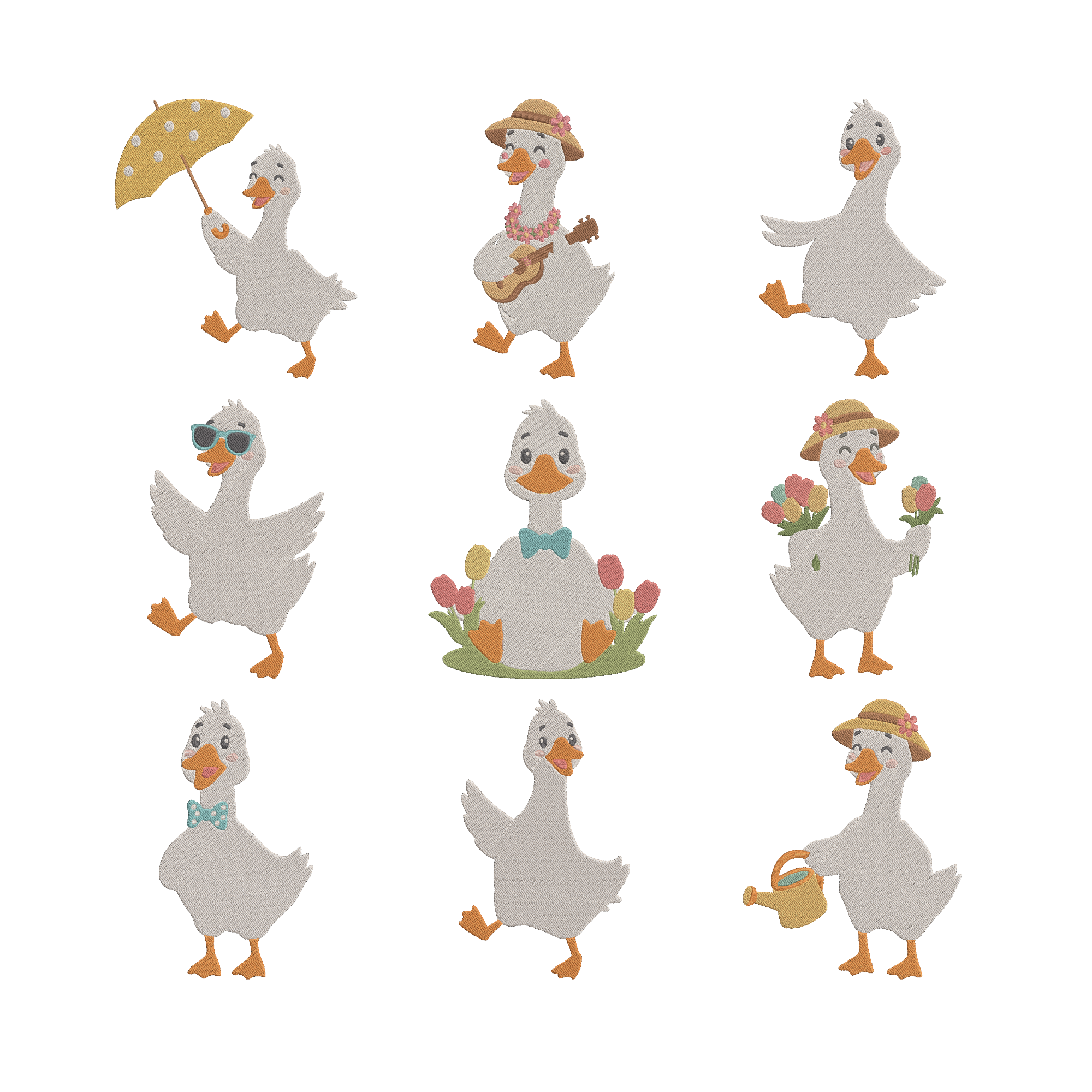 Goose Embroidery Bundle, Cute Duck Machine Embroidery Design, Farm Bird Spring Summer Embroidery Files, 9 Designs, Instant Download