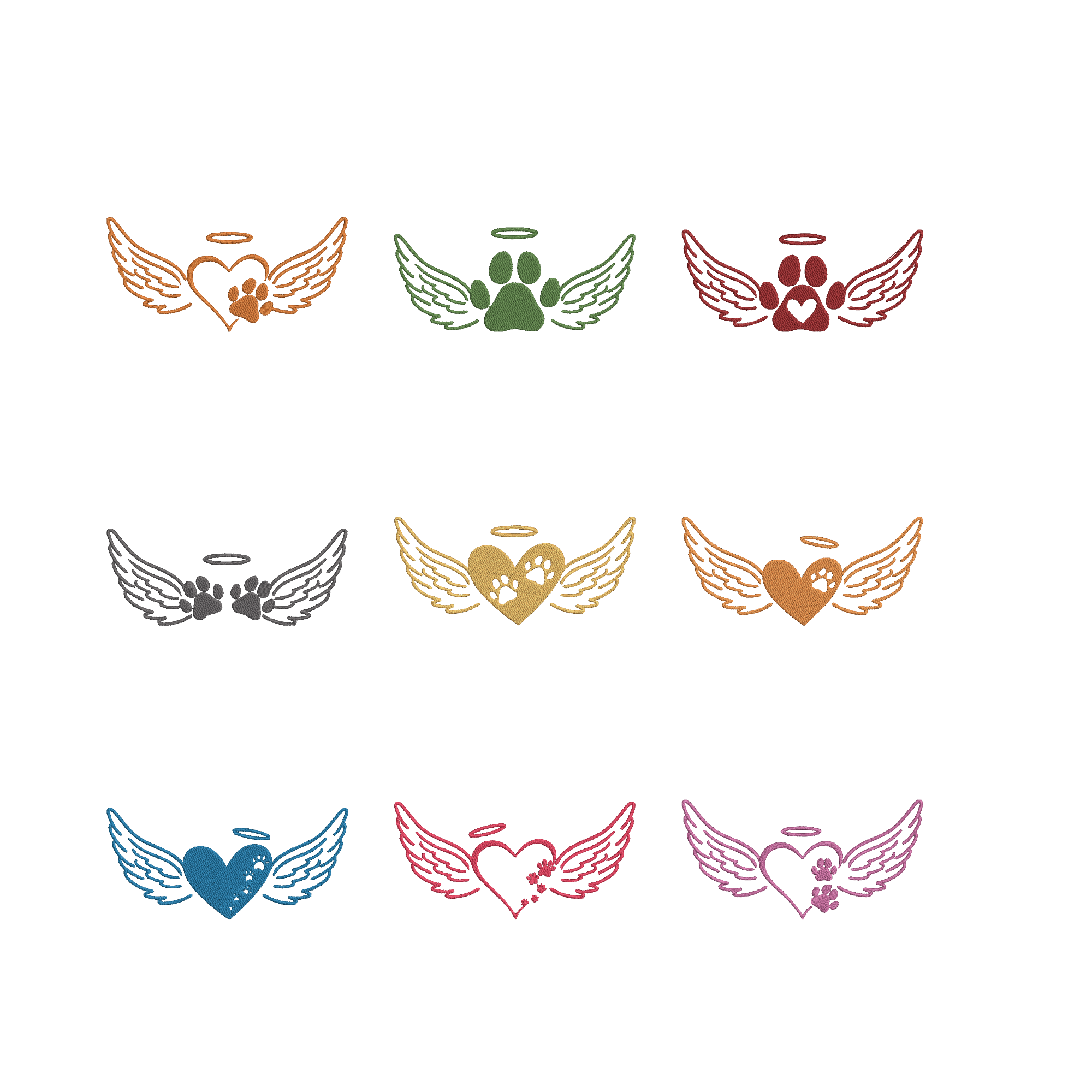 Angel Wings Paw Heart Machine Embroidery Design, Dog Cat Loss Remembrance Files, Pet Memorial Embroidery Bundle, 9 Designs, Instant Download