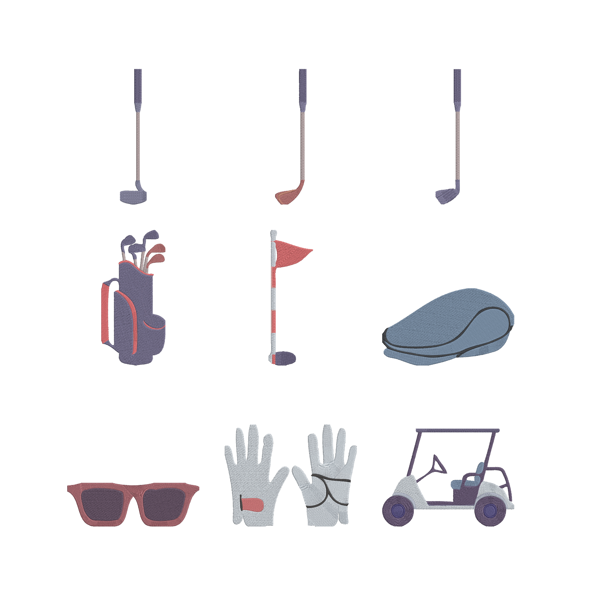 Golf Embroidery Bundle, Golf Club Machine Embroidery Design, Golf Bag Cart Gloves Flag Cap Embroidery Files,  Instant Download