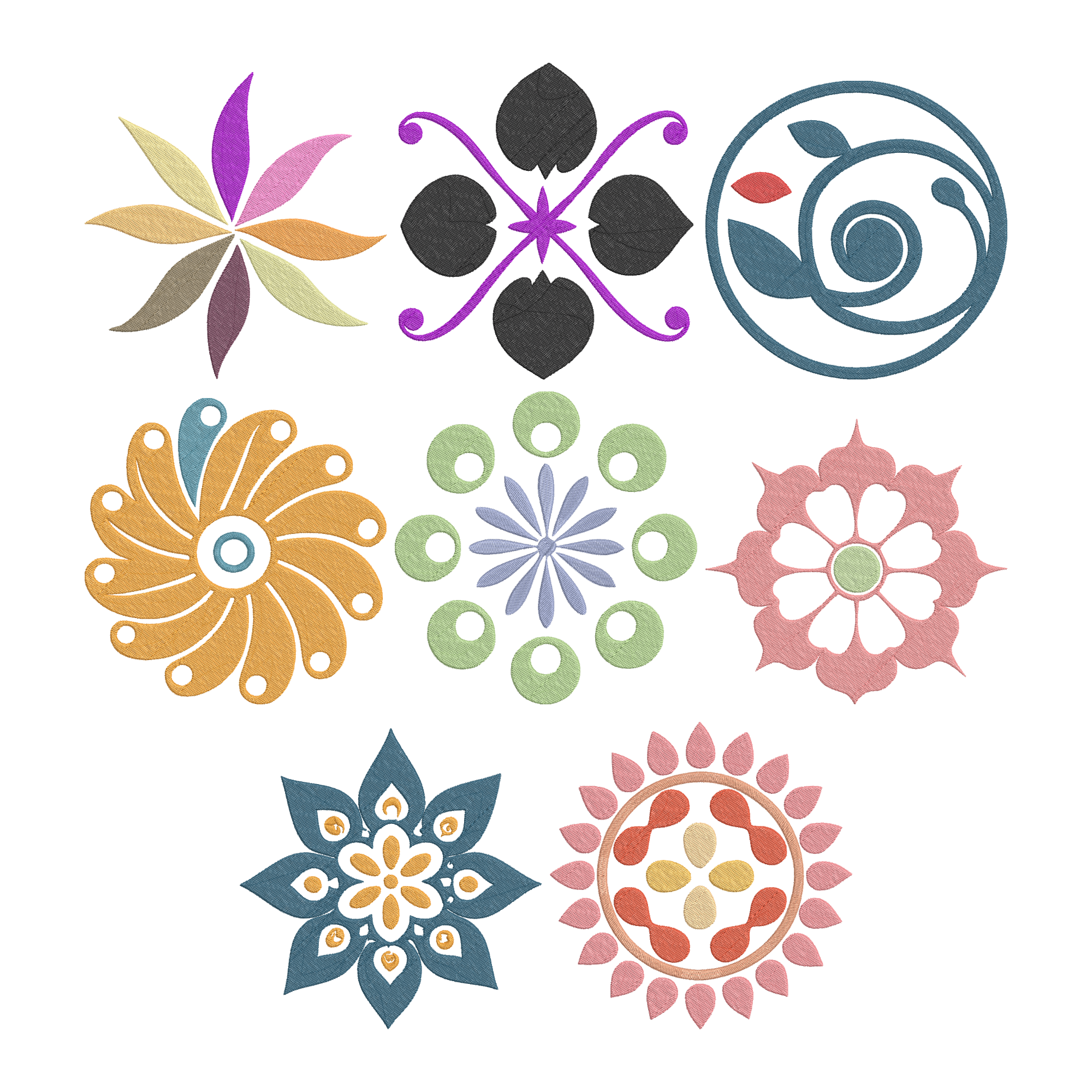 Floral Mandala Embroidery Bundle, Geometric Flower Machine Embroidery Design, Decorative Boho Ornament Embroidery Files, Instant Download