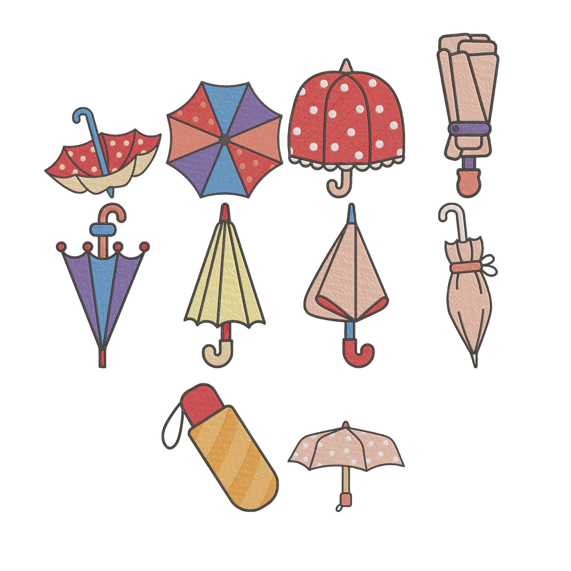 Umbrella Embroidery Bundle, Rainy Day Machine Embroidery Design, Cute Umbrella Weather Embroidery Files, Instant Download