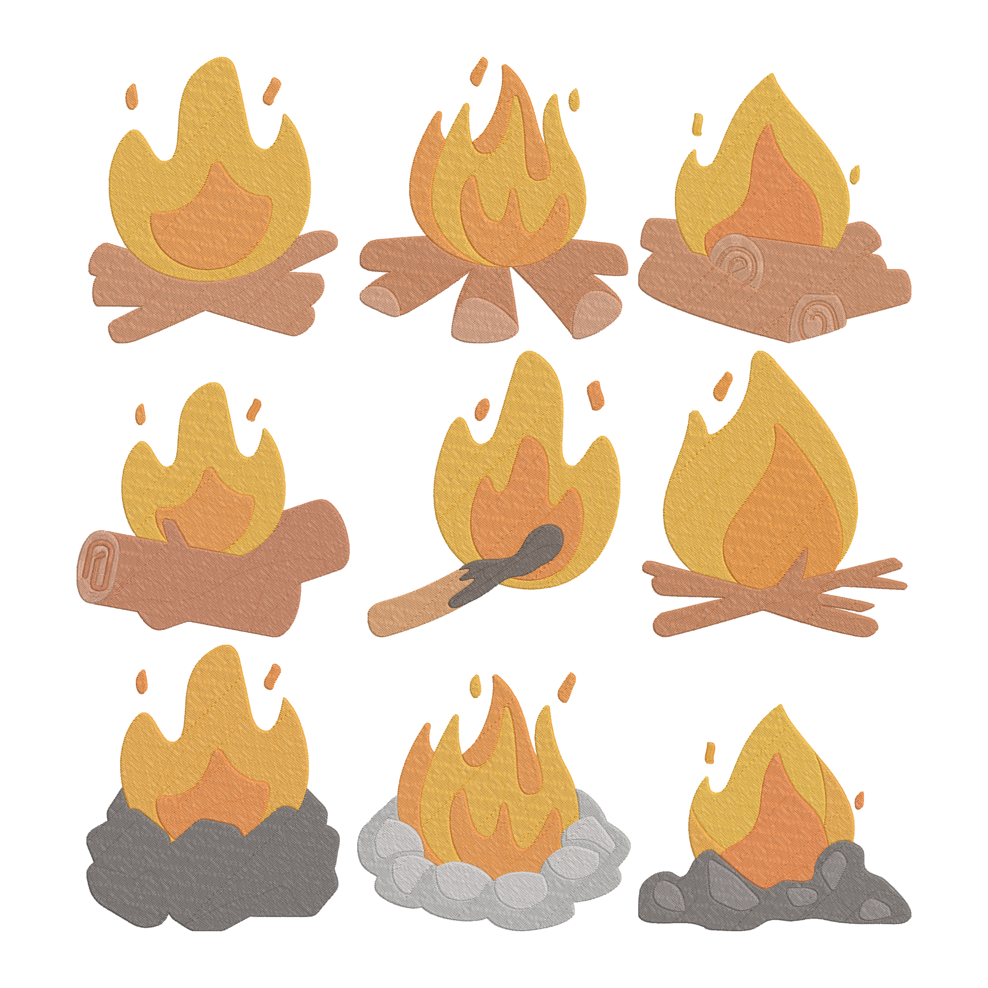 Campfire Embroidery Bundle, Fire Flame Machine Embroidery Design, Camping Bonfire Wood Fire Embroidery Files, Instant Download