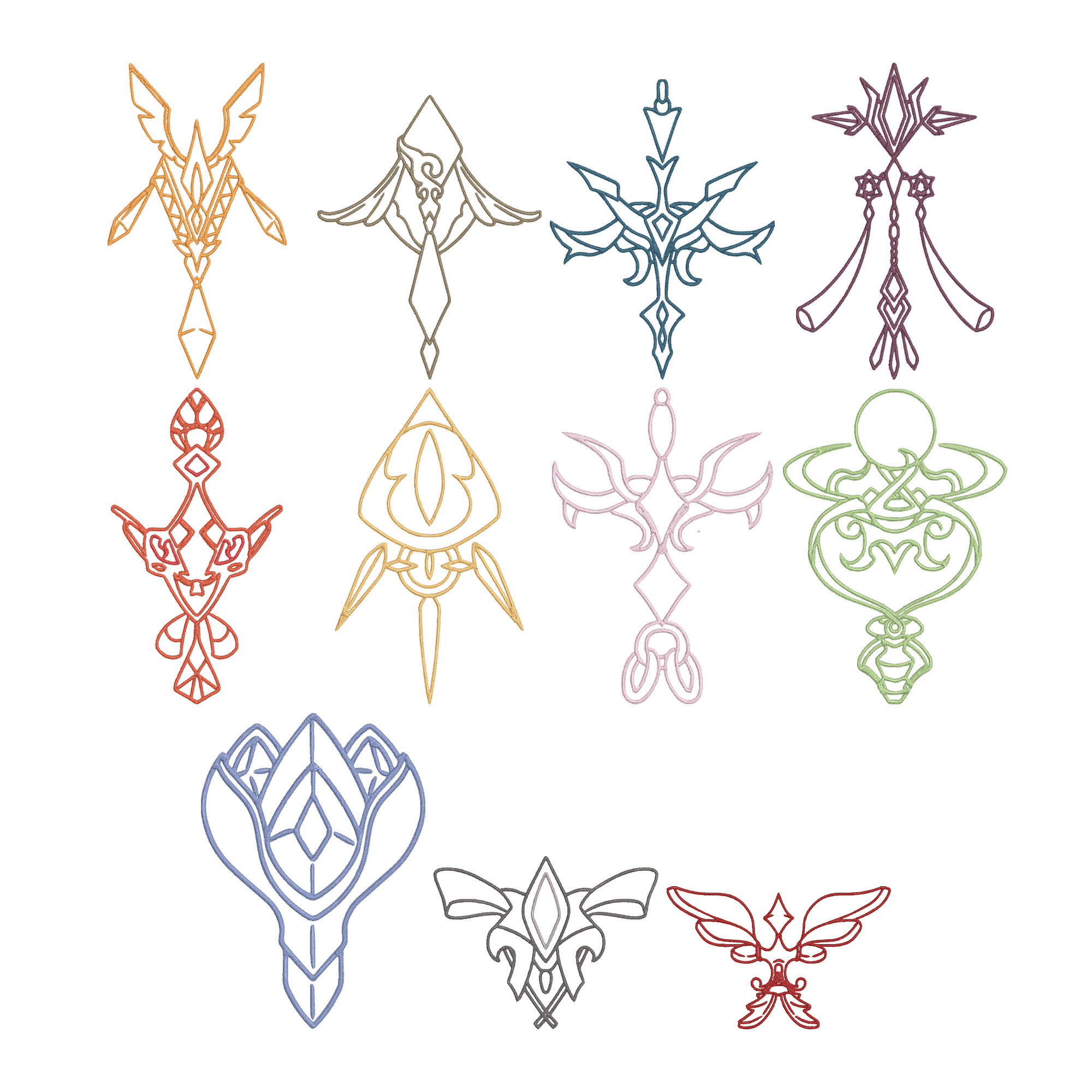 Fantasy Symbol Embroidery Bundle, Mystic Sigil Machine Embroidery Design, Magical Emblem Line Art Embroidery Files,  Instant Download