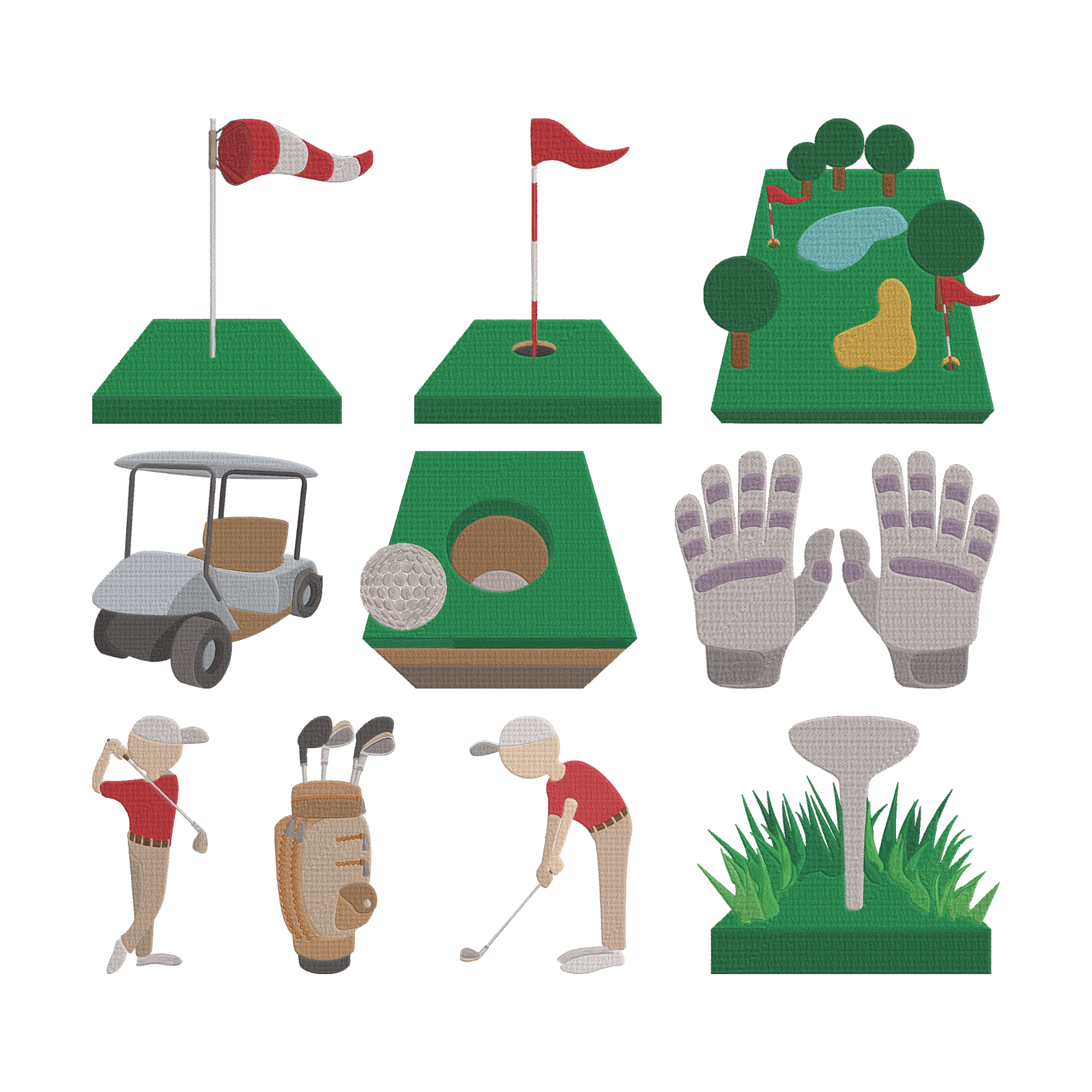 Golf Embroidery Design Bundle, Golf Course Machine Embroidery File, Golf Cart Gloves Ball Bag Sport Design, Instant Download