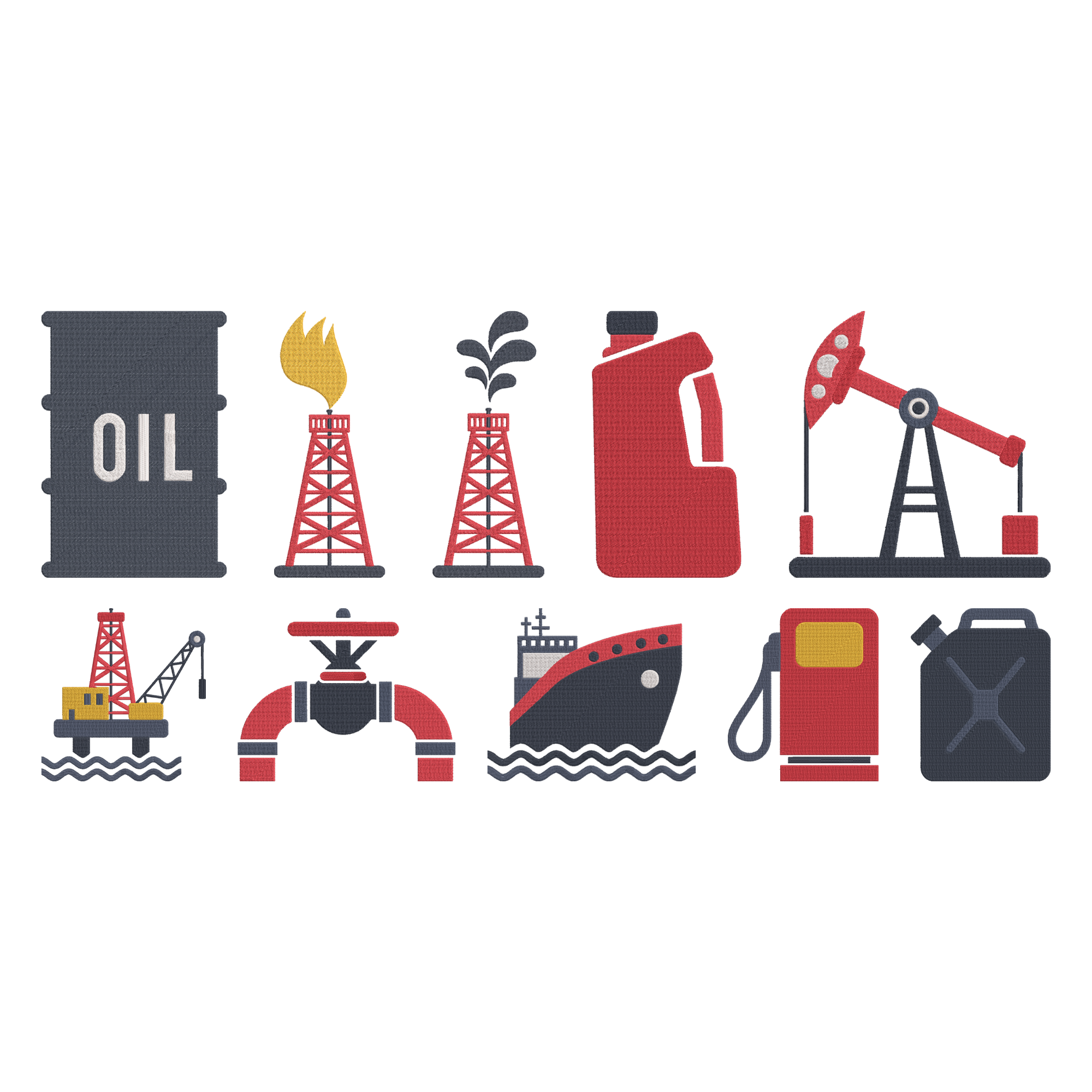 Oil Industry Embroidery Design Bundle, Gas Pump Machine Embroidery File, Oil Rig Fuel Barrel Design, Instant Download