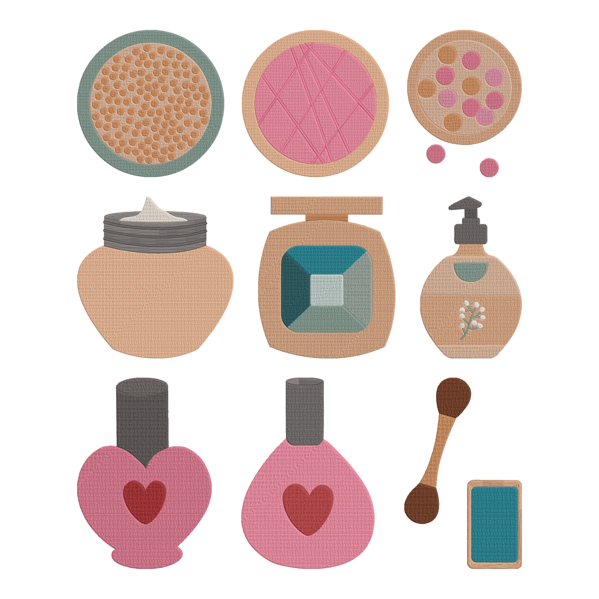 Makeup Embroidery Design Bundle, Beauty Cosmetics Machine Embroidery File, Nail Polish Cream Powder Design, Instant Download