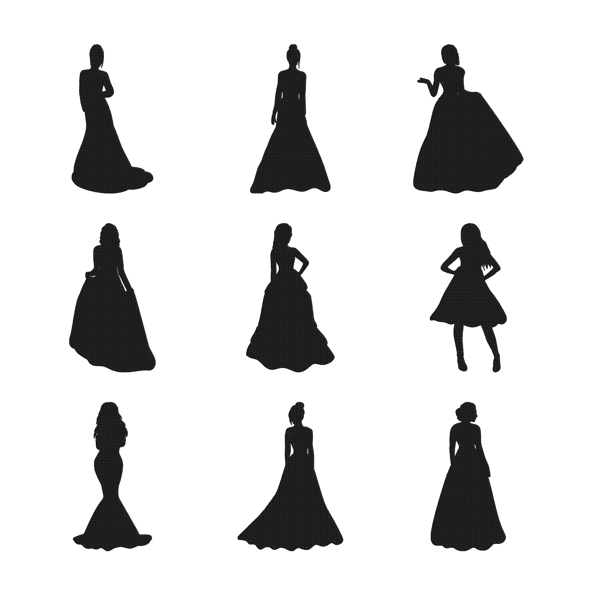 Woman Silhouette Embroidery Design Bundle, Fashion Lady Machine Embroidery File, Dress Silhouette Instant Download