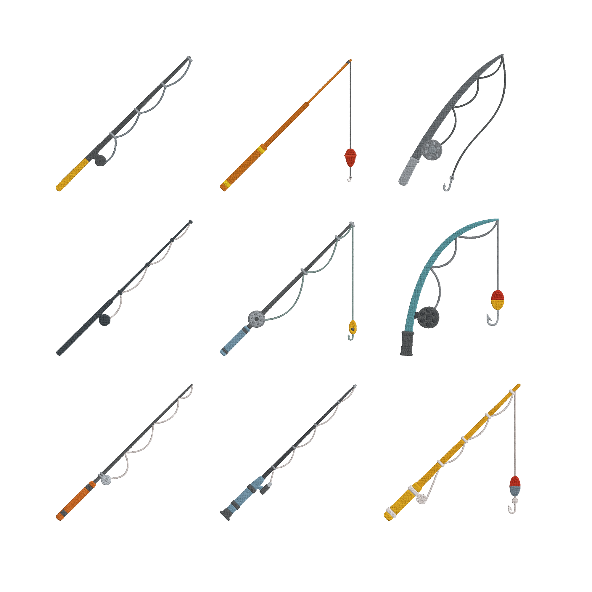Fishing Rod Embroidery Design Bundle, Fishing Pole Machine Embroidery File, Outdoor Sport Instant Download