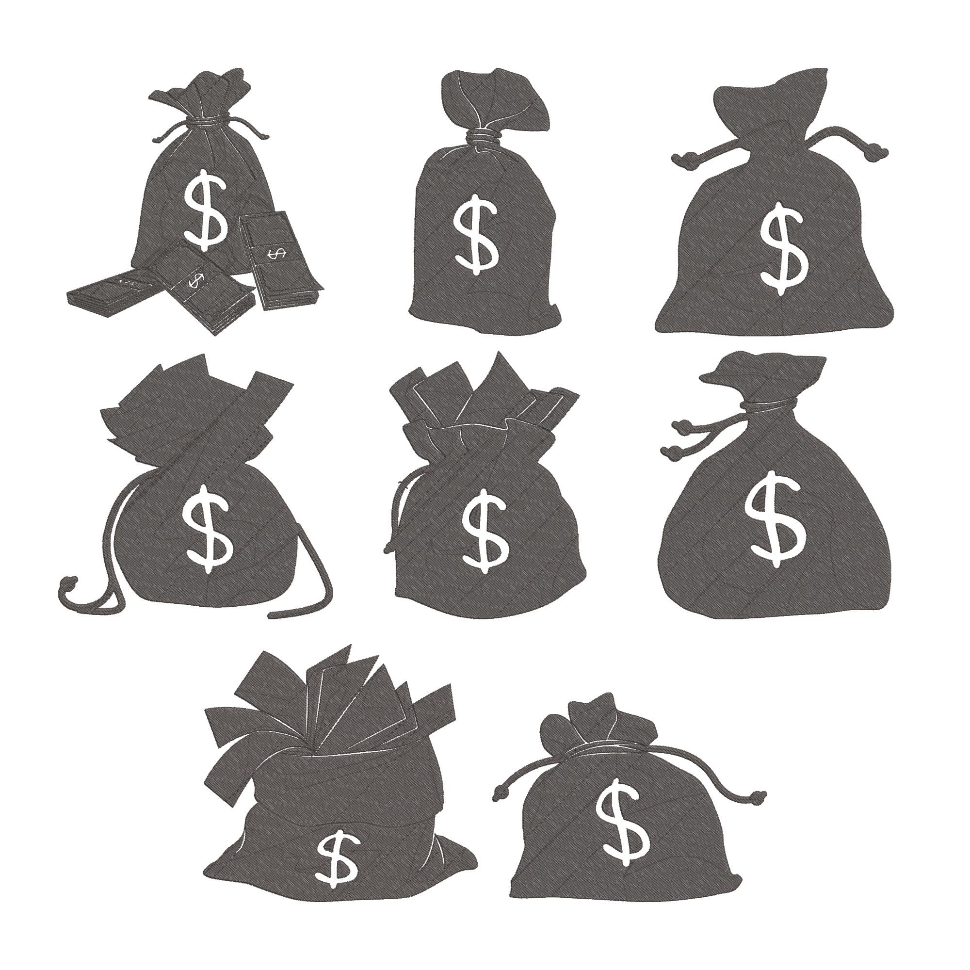 Money Bag Embroidery Design Bundle, Dollar Bag Machine Embroidery File, Finance Cash Instant Download